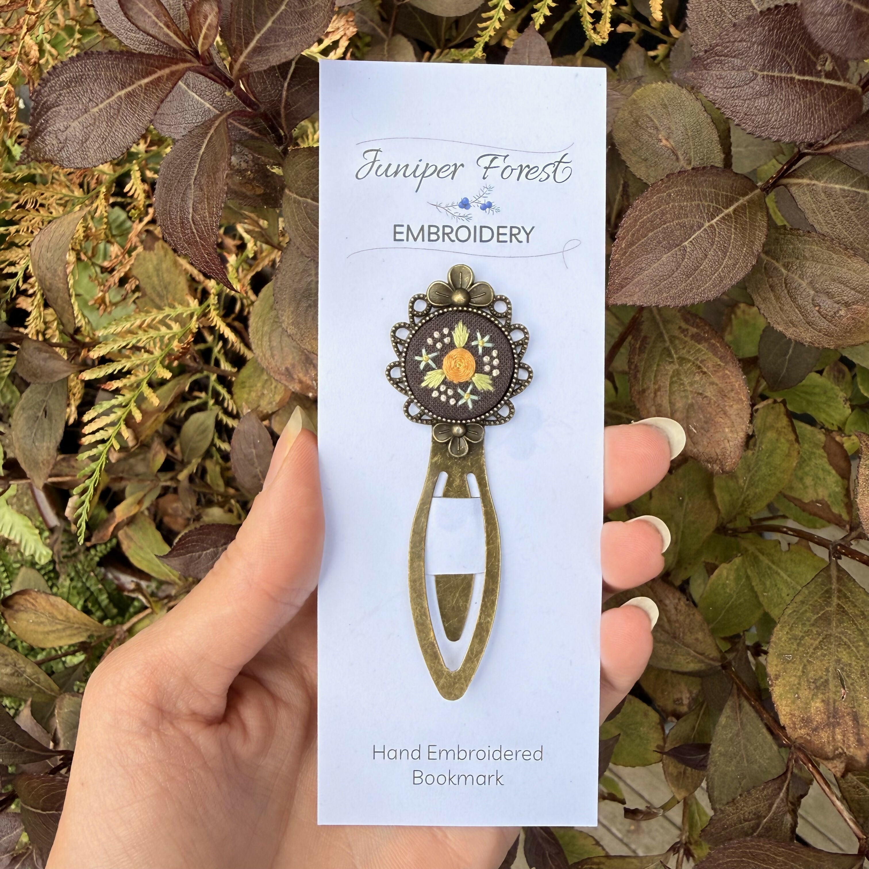 Bronze Hand Embroidered Floral Bookmark