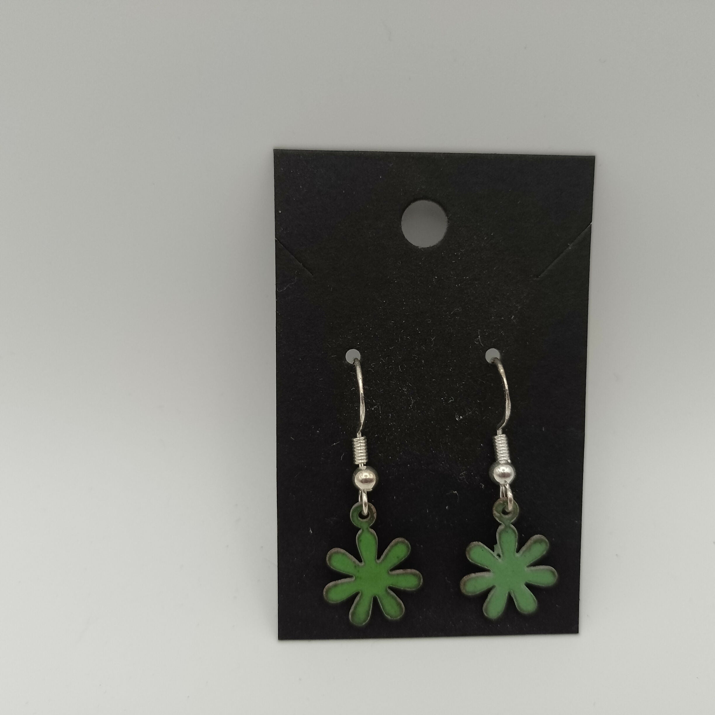 Green Flower Enamel Earrings