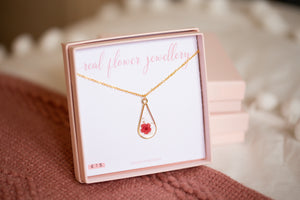 Red Baby’s Breath Long Teardrop Necklace Gold Plated