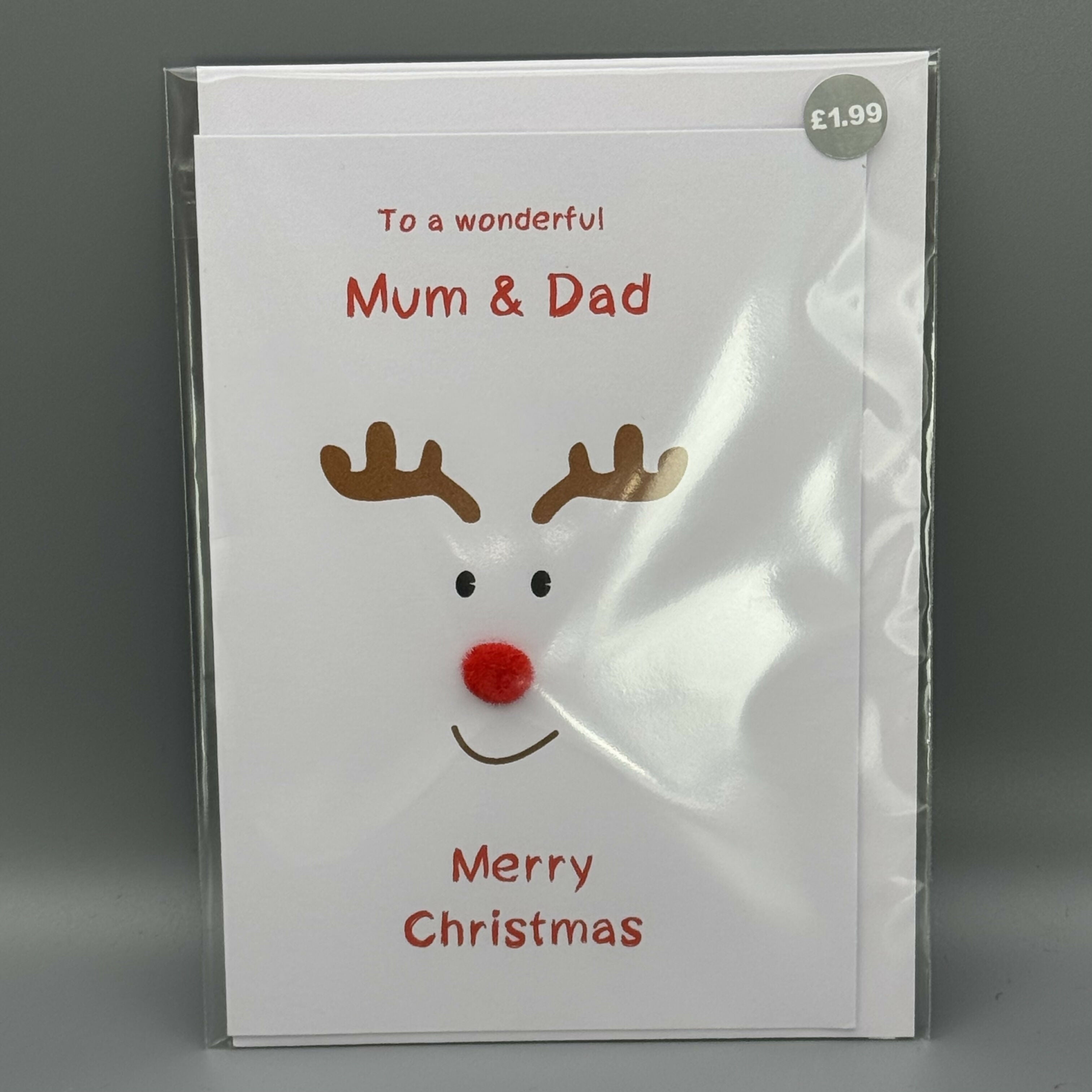 Pom Pom Christmas Card- Reindeer Mum & Dad