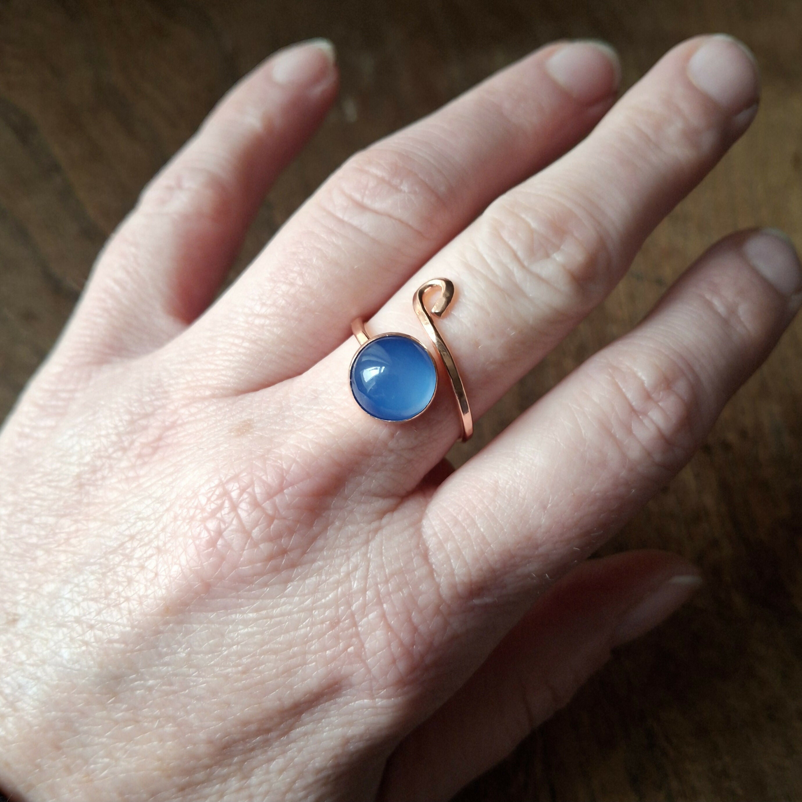 Handmade Adjustable Copper Blue Agate Ring Size O