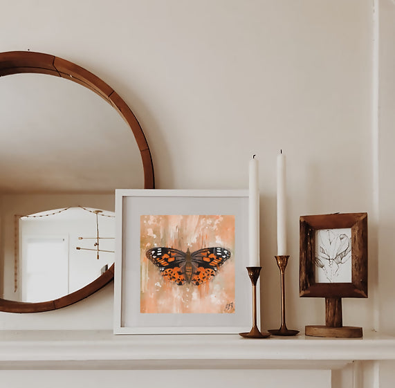 'Painted Lady' Butterfly Illustration Square Print Mounted