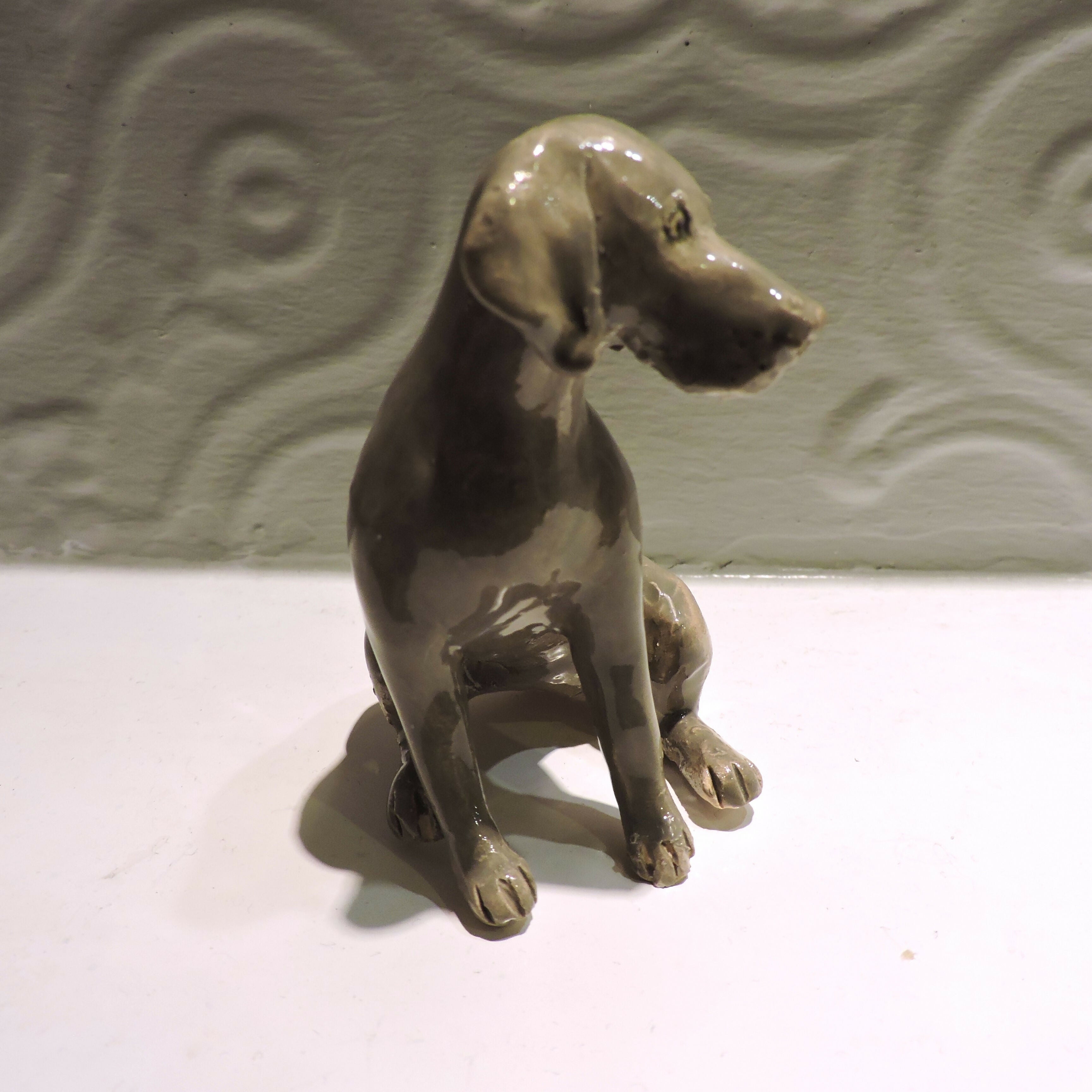 Ceramic Weimaraner Dog Sculpture