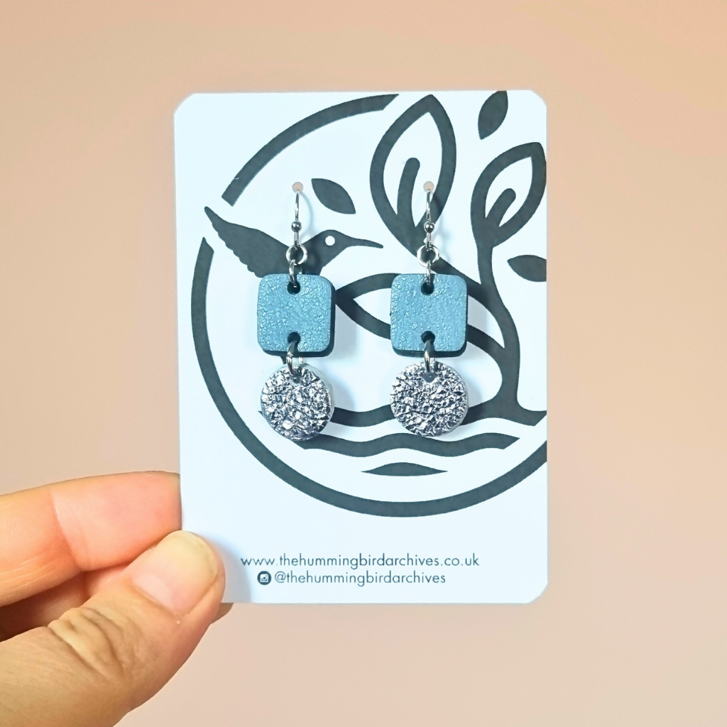 Blue and Metallic Blue Earrings