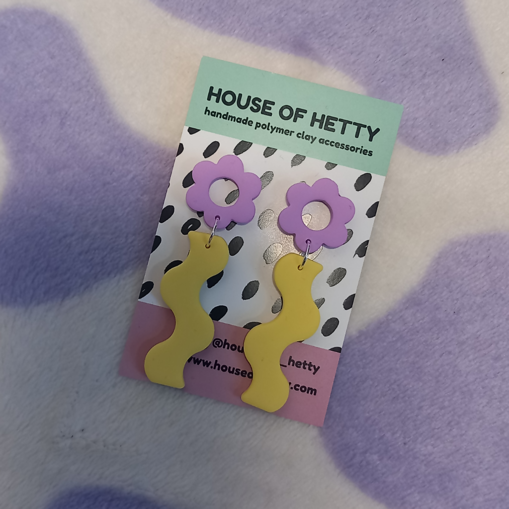 Squiggle Daisy Polymer Clay Earrings