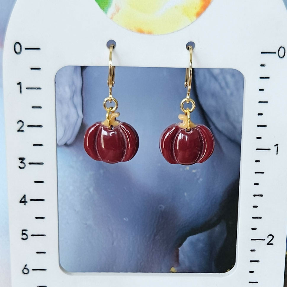 Handmade Pumpkin Autumn Resin Charms On Huggie Hoops