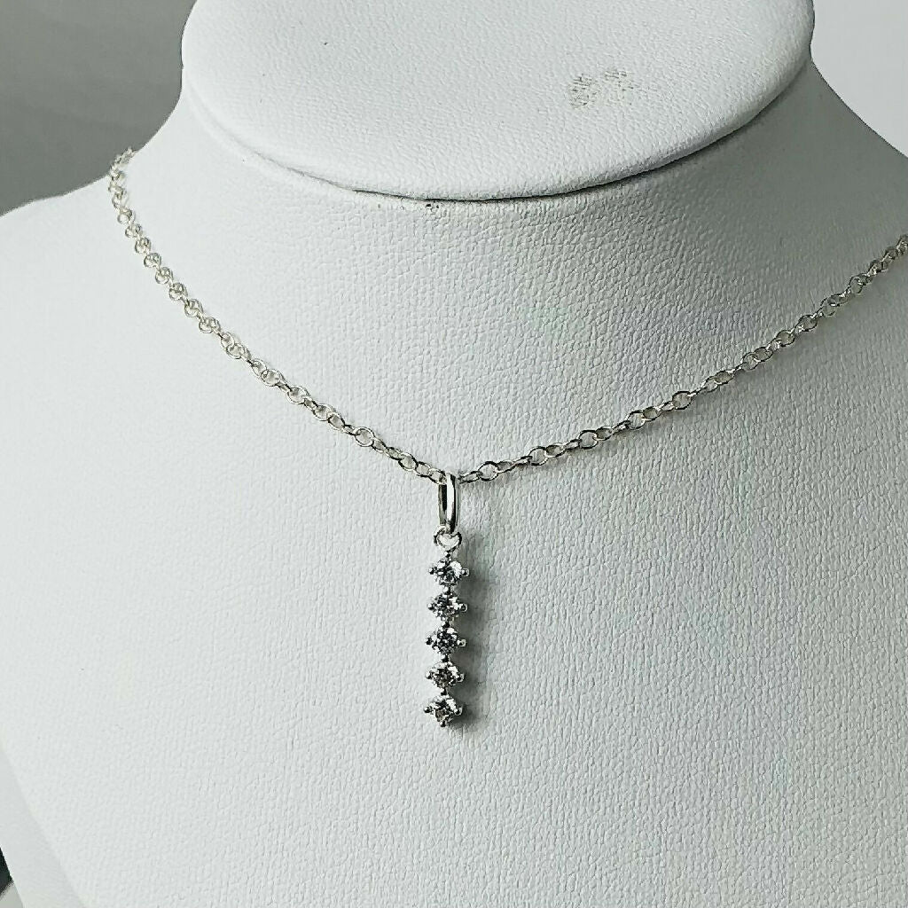 Sterling Silver Vertical Cubic Zirconia Necklace