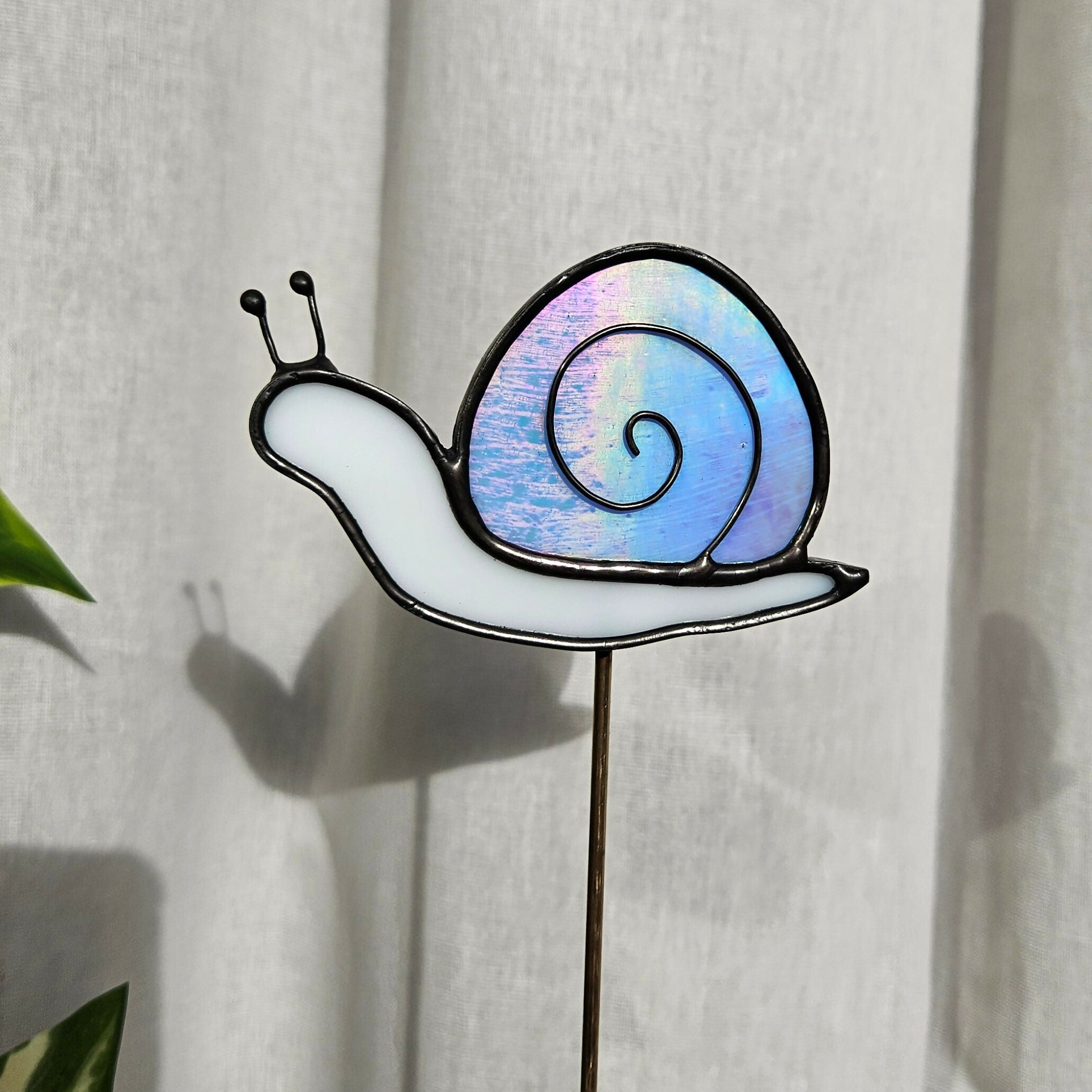 Iridescent Lilac Snail Stained Glass Plantstake