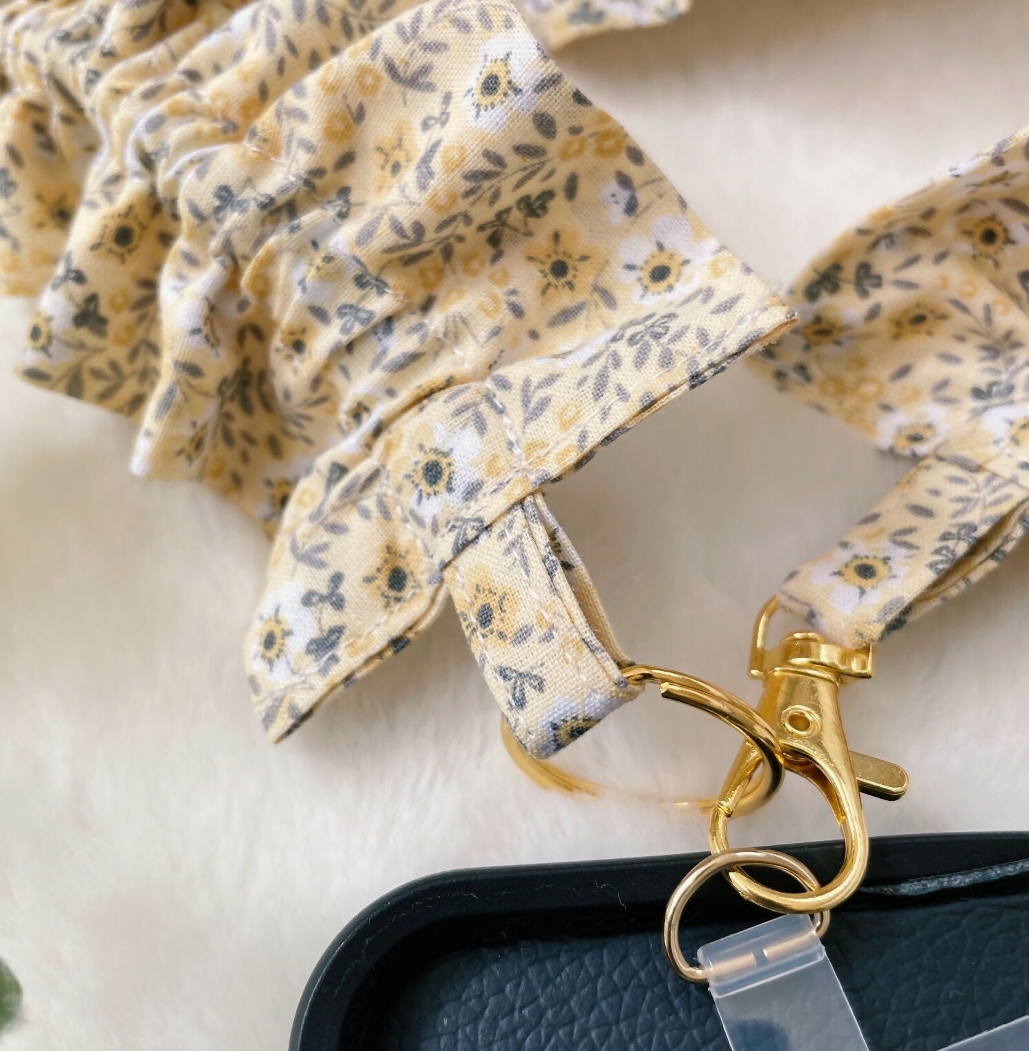 Handmade Ruffled Crossbody Phone Strap Yellow Ditsy