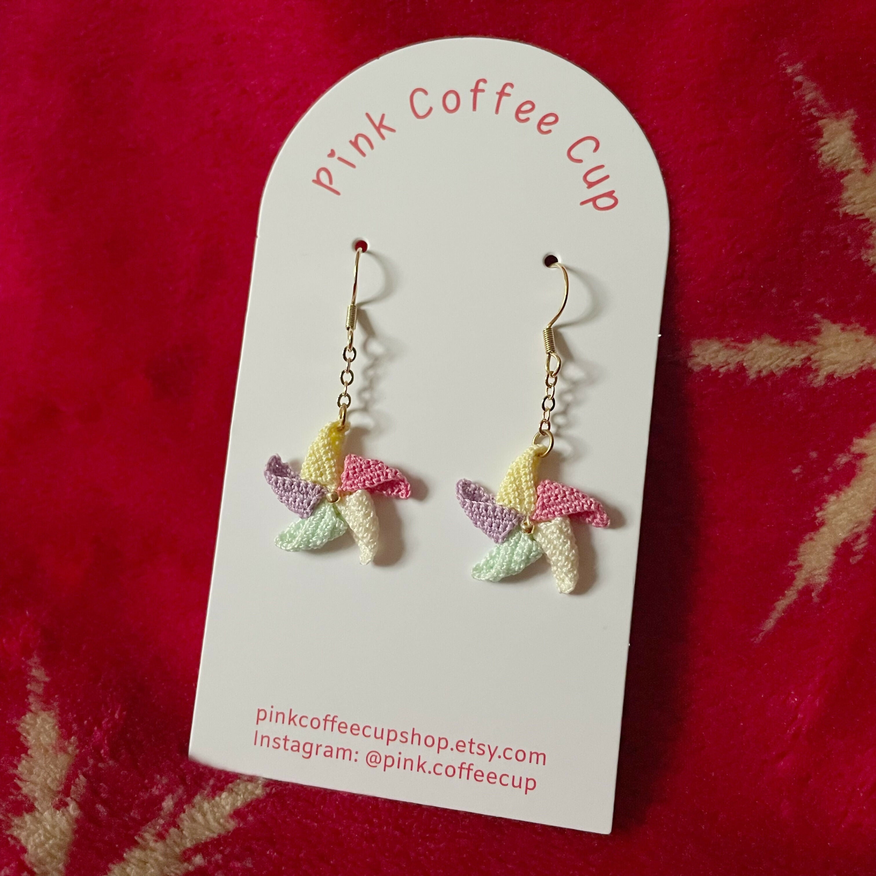 Micro Crochet Pinwheel Drop and Dangle Earrings