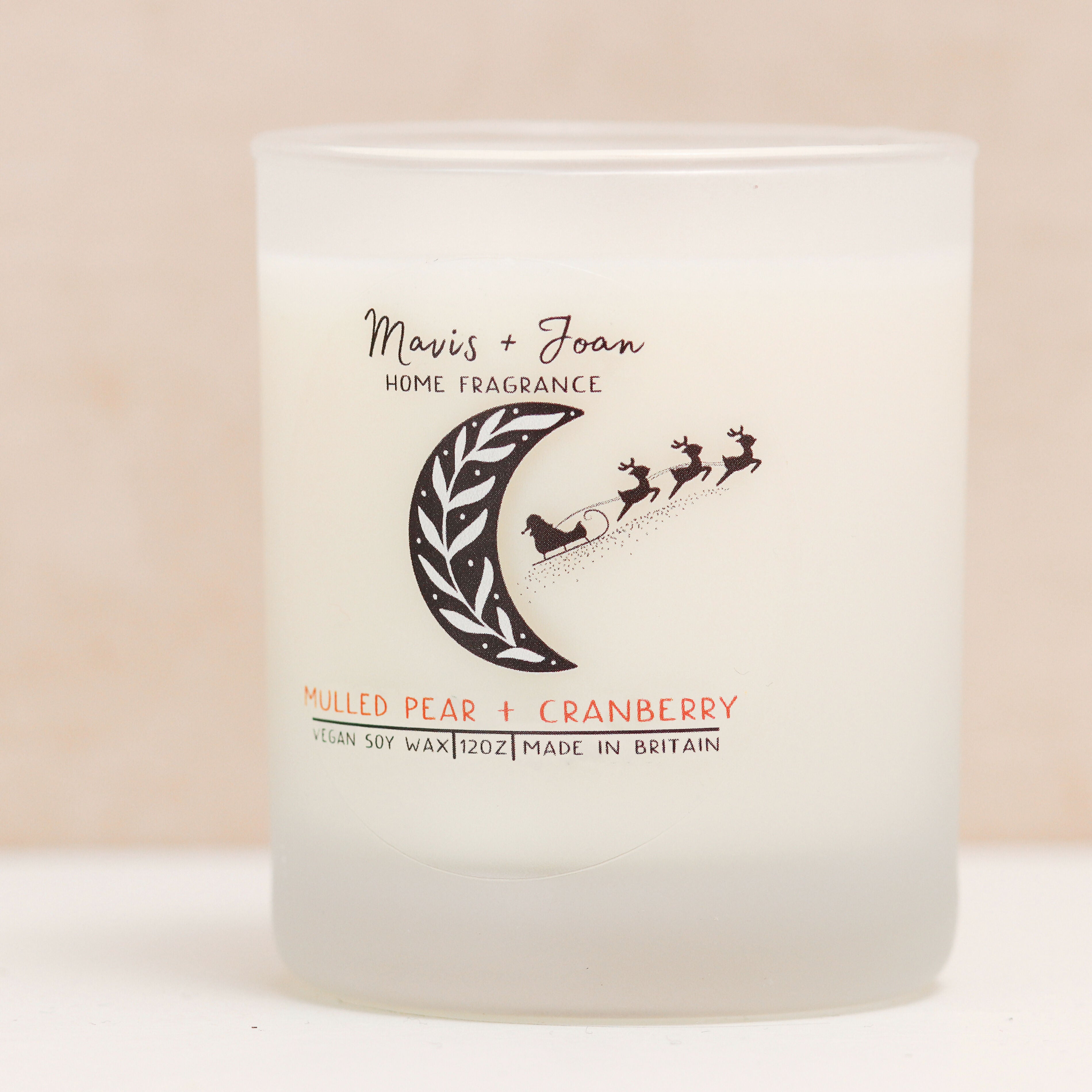 Mulled Pear + Cranberry Soy Wax Candle In A Frosted Glass Jar