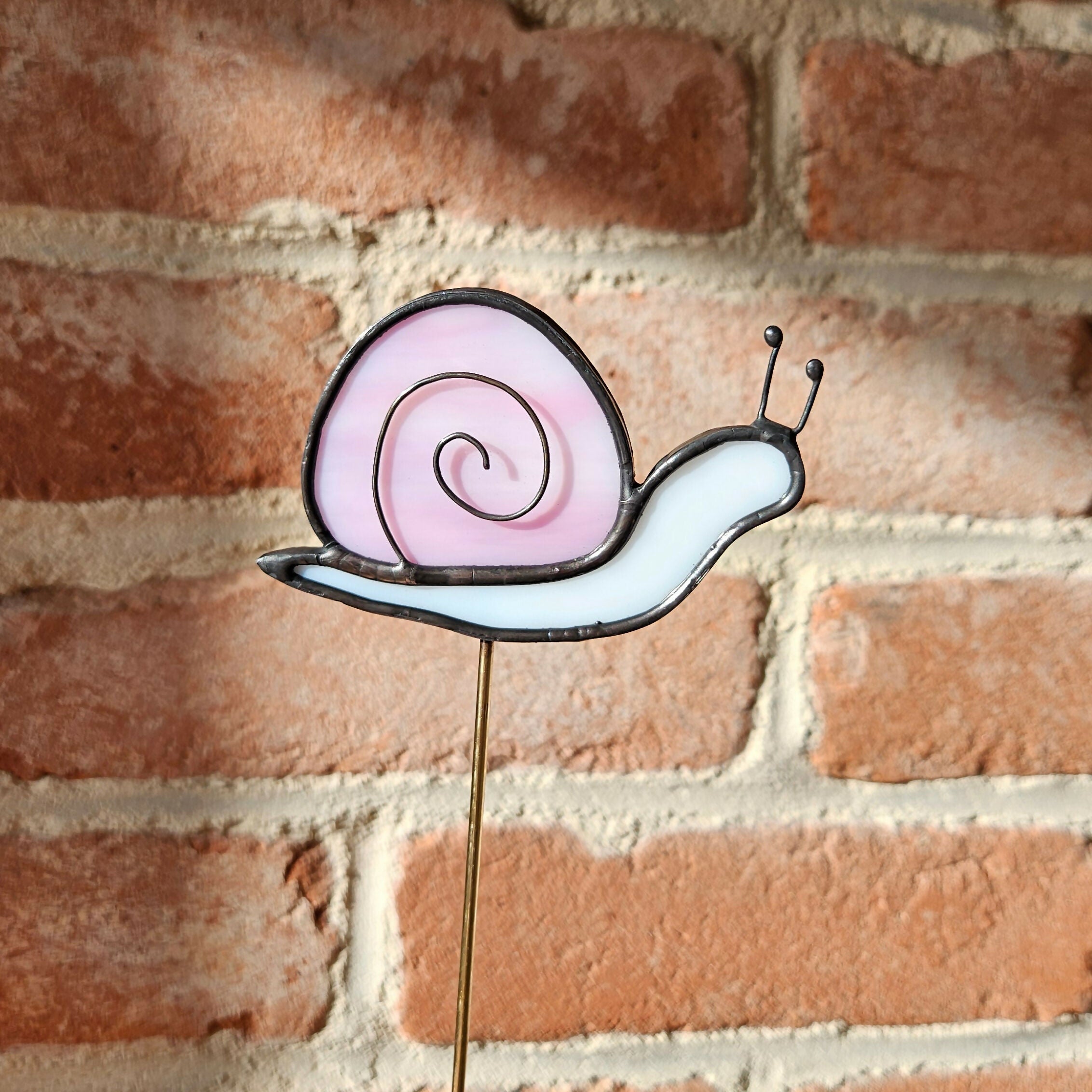 Streaky Pink Snail Stained Glass Plantstake