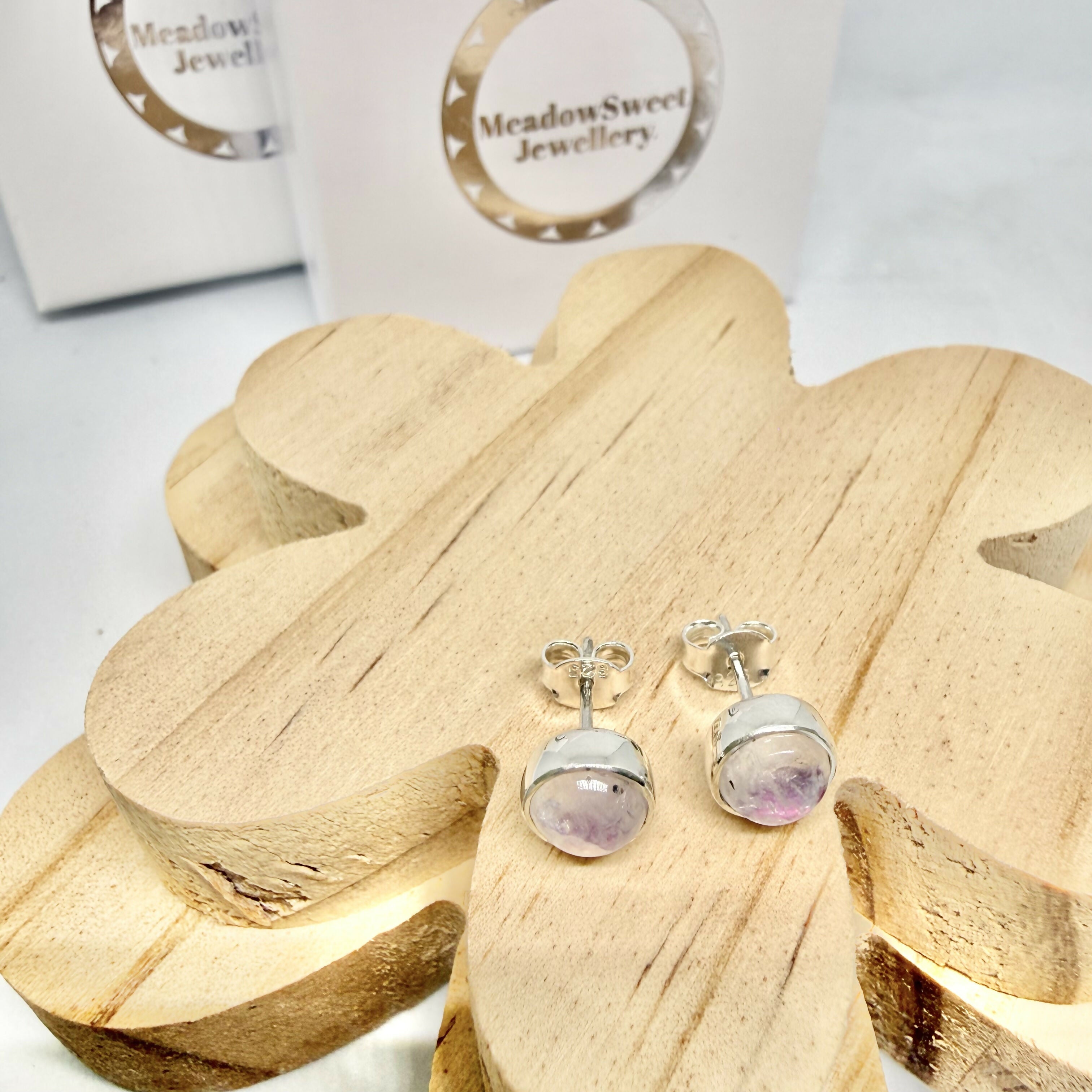 PINK MOONSTONE STUD EARRINGS