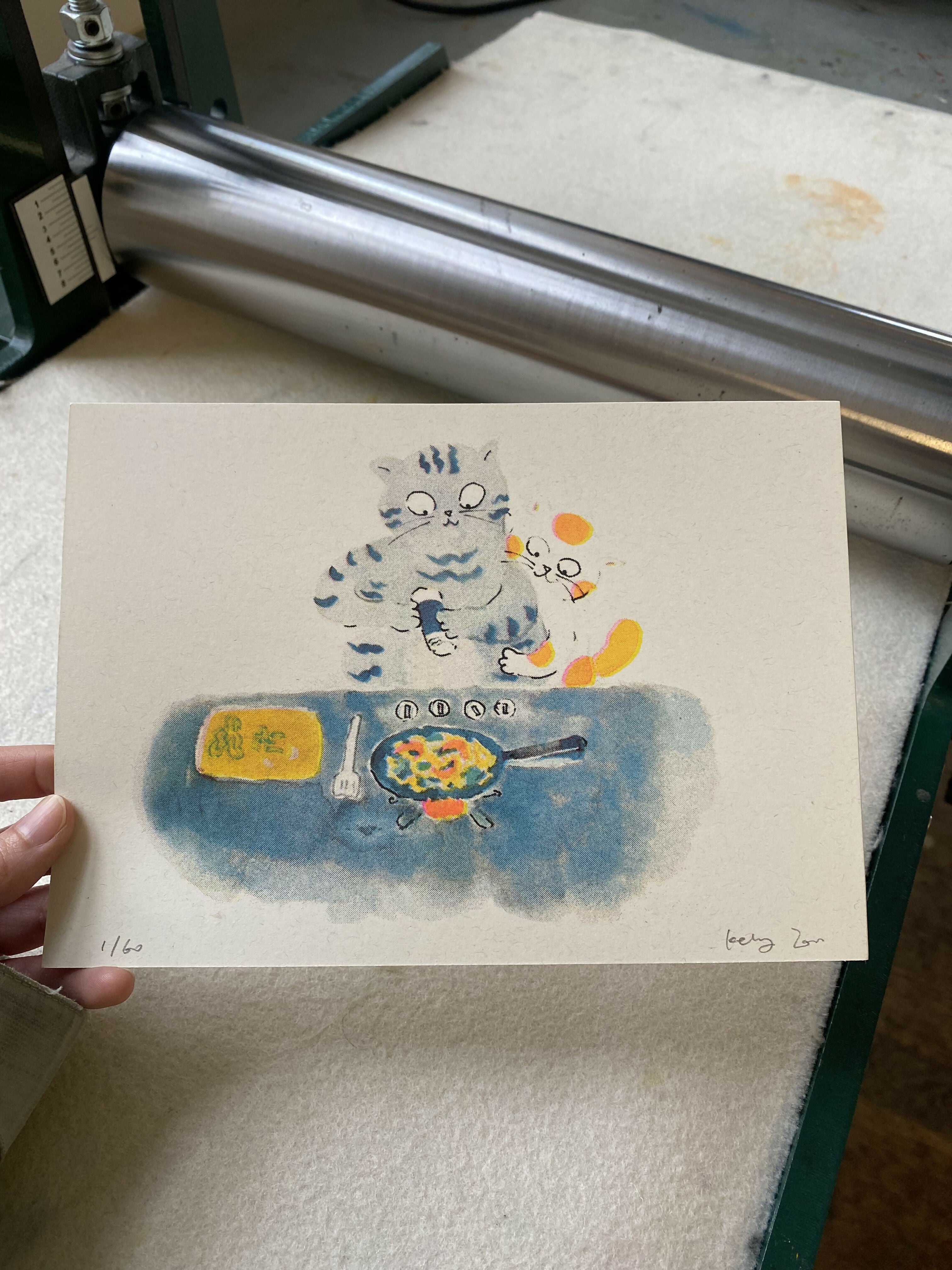 Cooking Cats Couple Love Riso Print