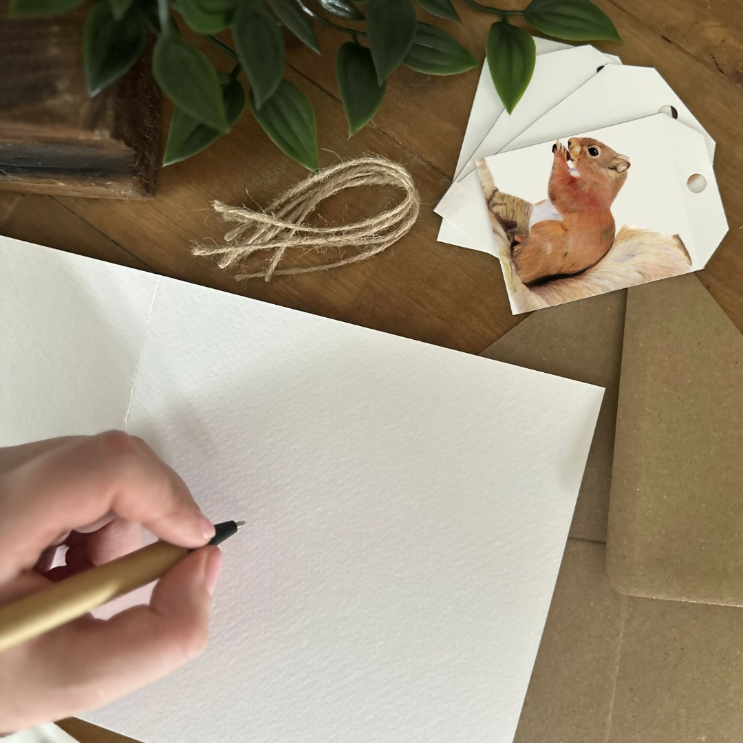 Squirrel Gift Tags – Set of 4 Tags – Woodland Animal Illustration – Nature Lover Gift – Handmade