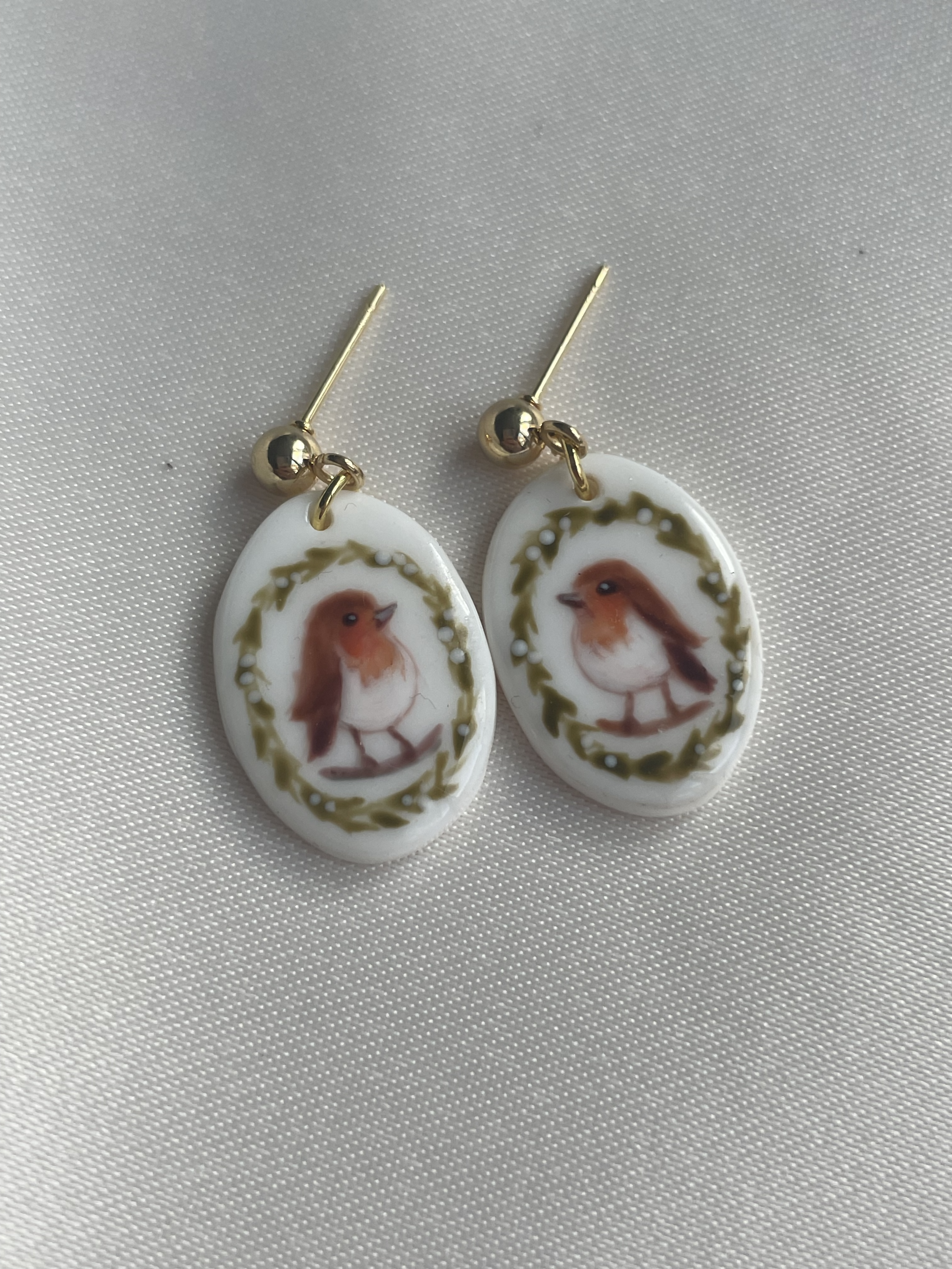 Christmas Polymer Clay Earrings With Gold Plated Fastenings