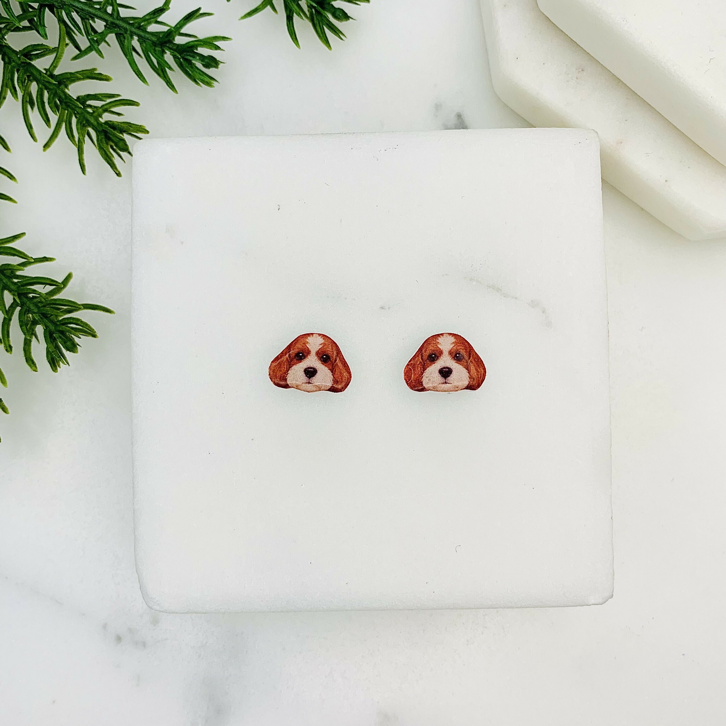 Tan & White Cockapoo Stud Earring 2026