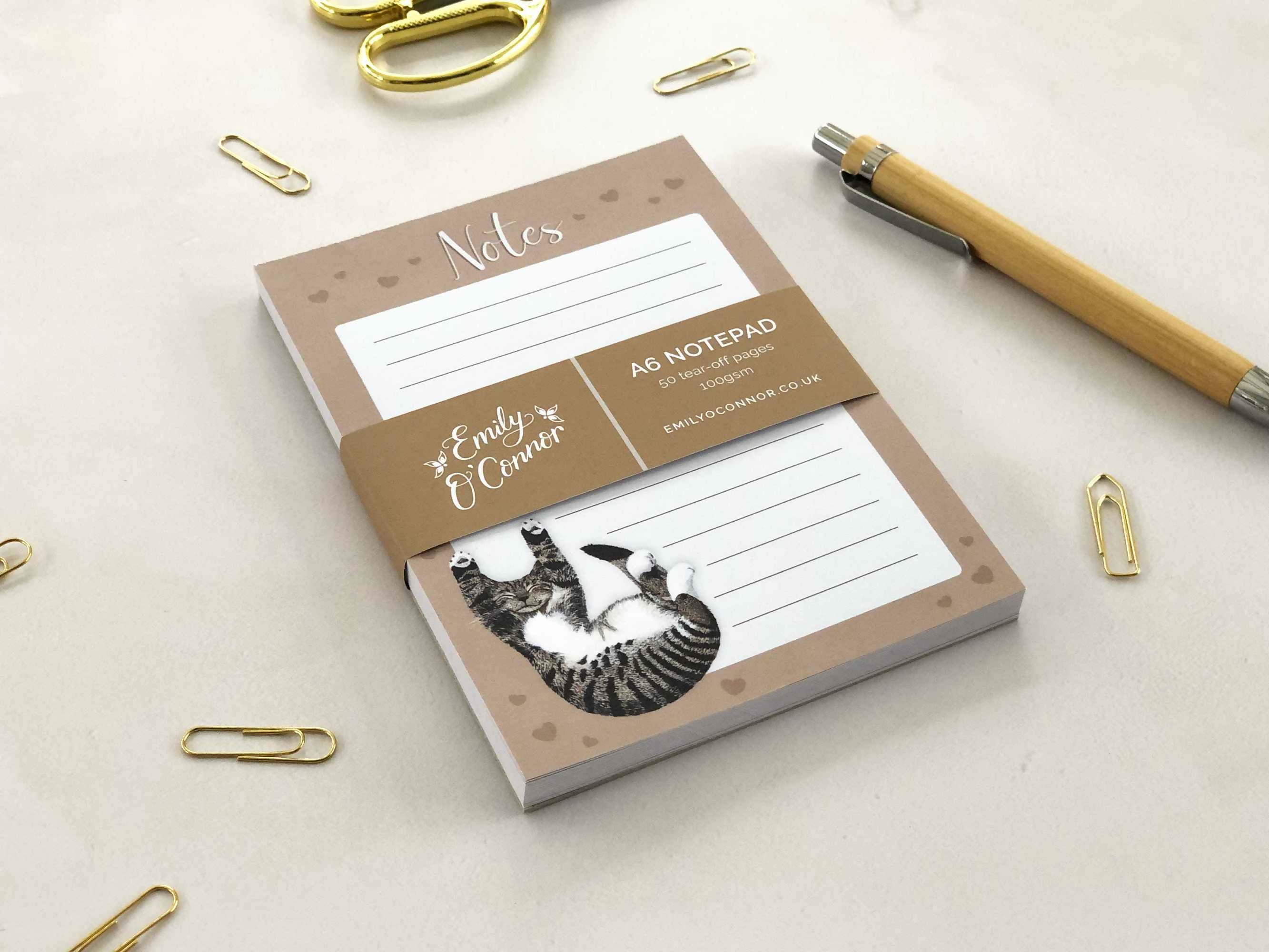 Tabby Cat A6 Notepad Brown