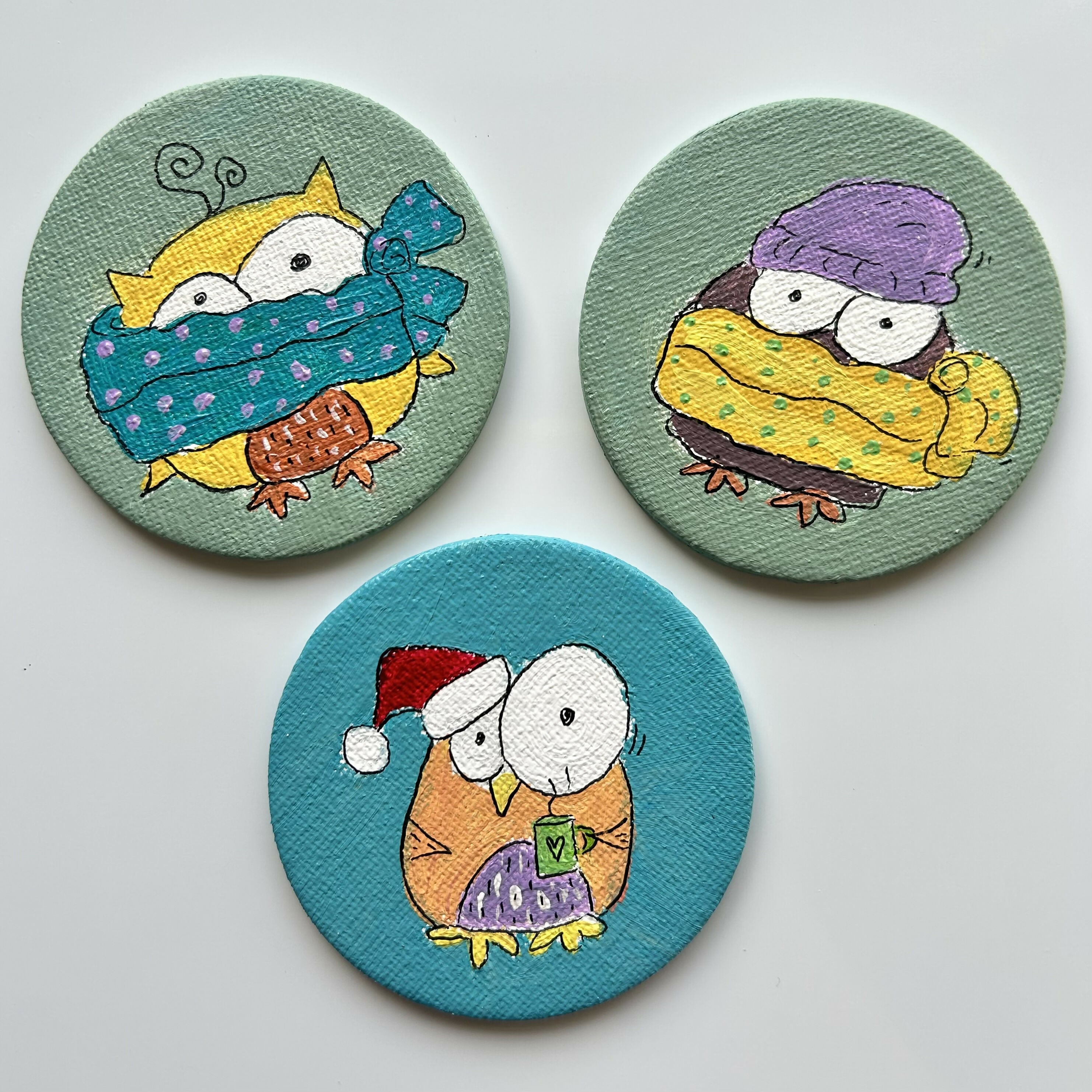 Cosy Bird Magnets Original Artwork