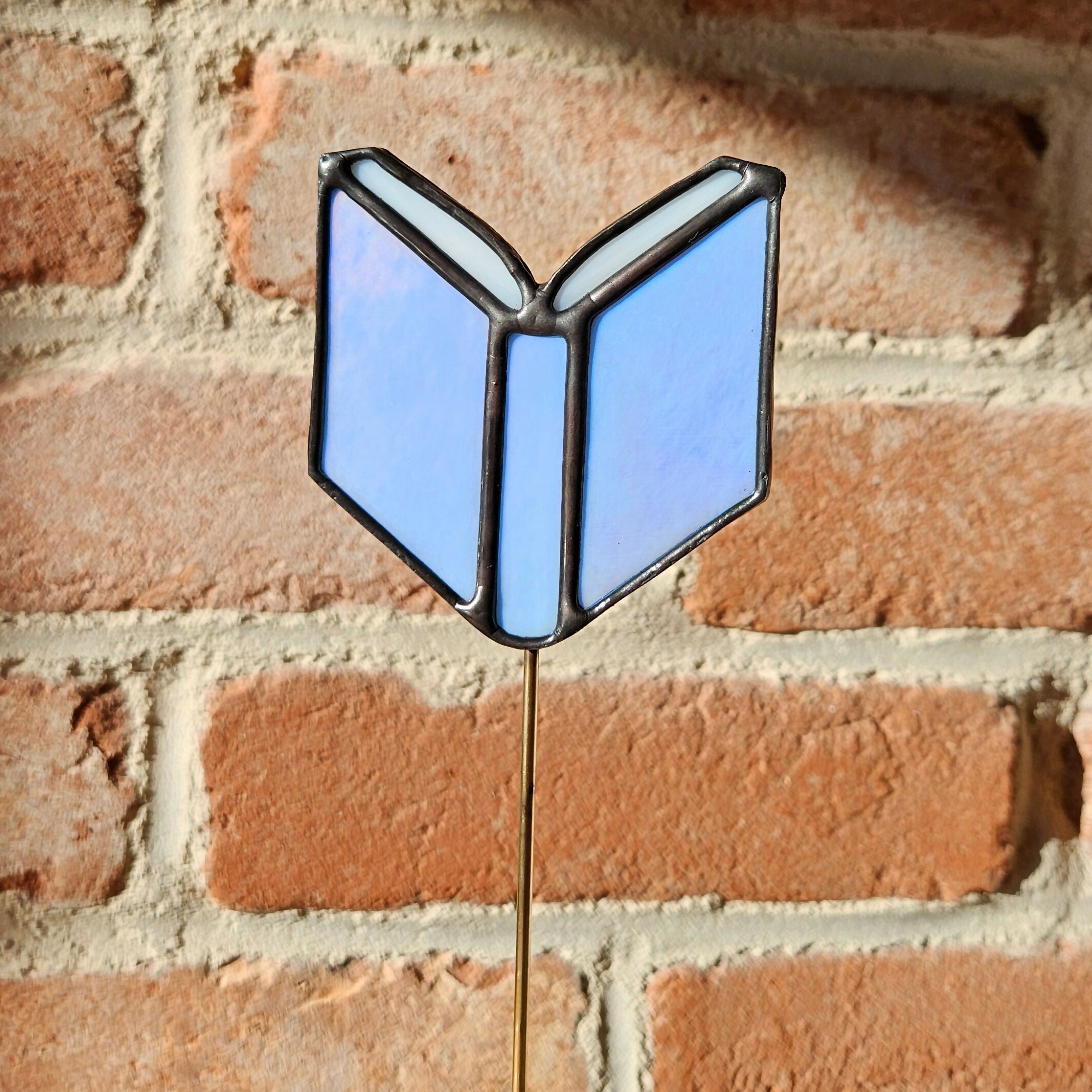 Iridescent Lilac Book Stained Glass Plantstake