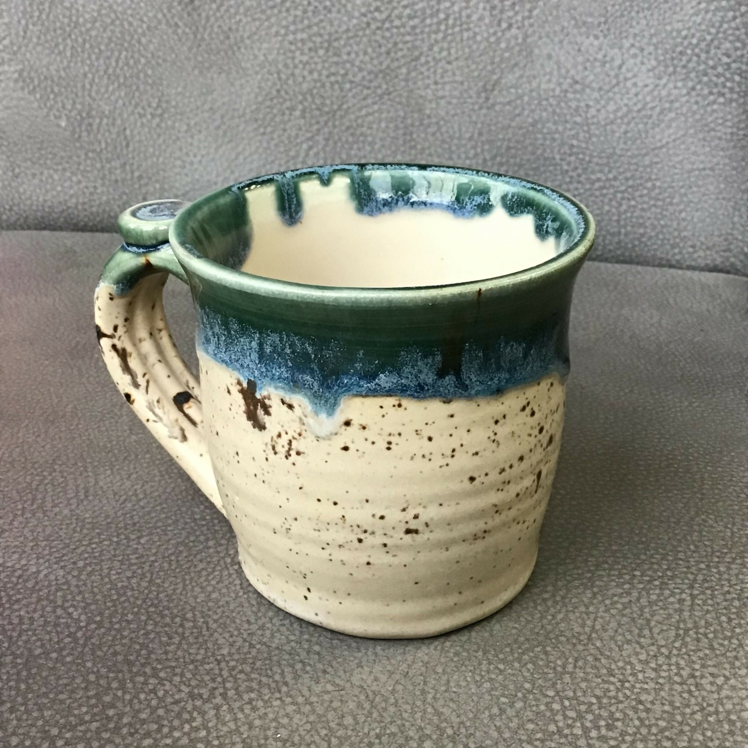 Handpainted Animal Mug Green/ cream /brown