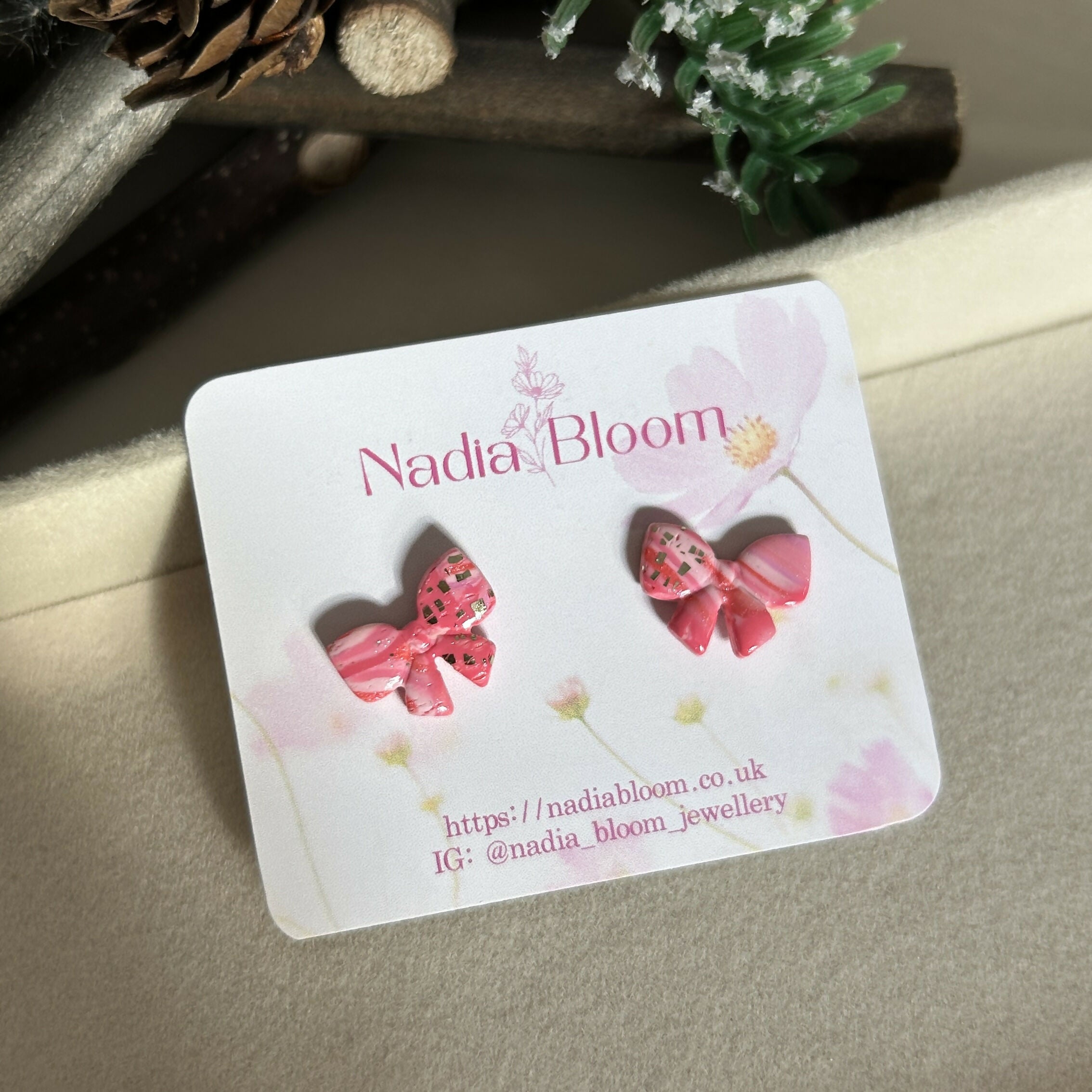 Pink Bow Tie Studs