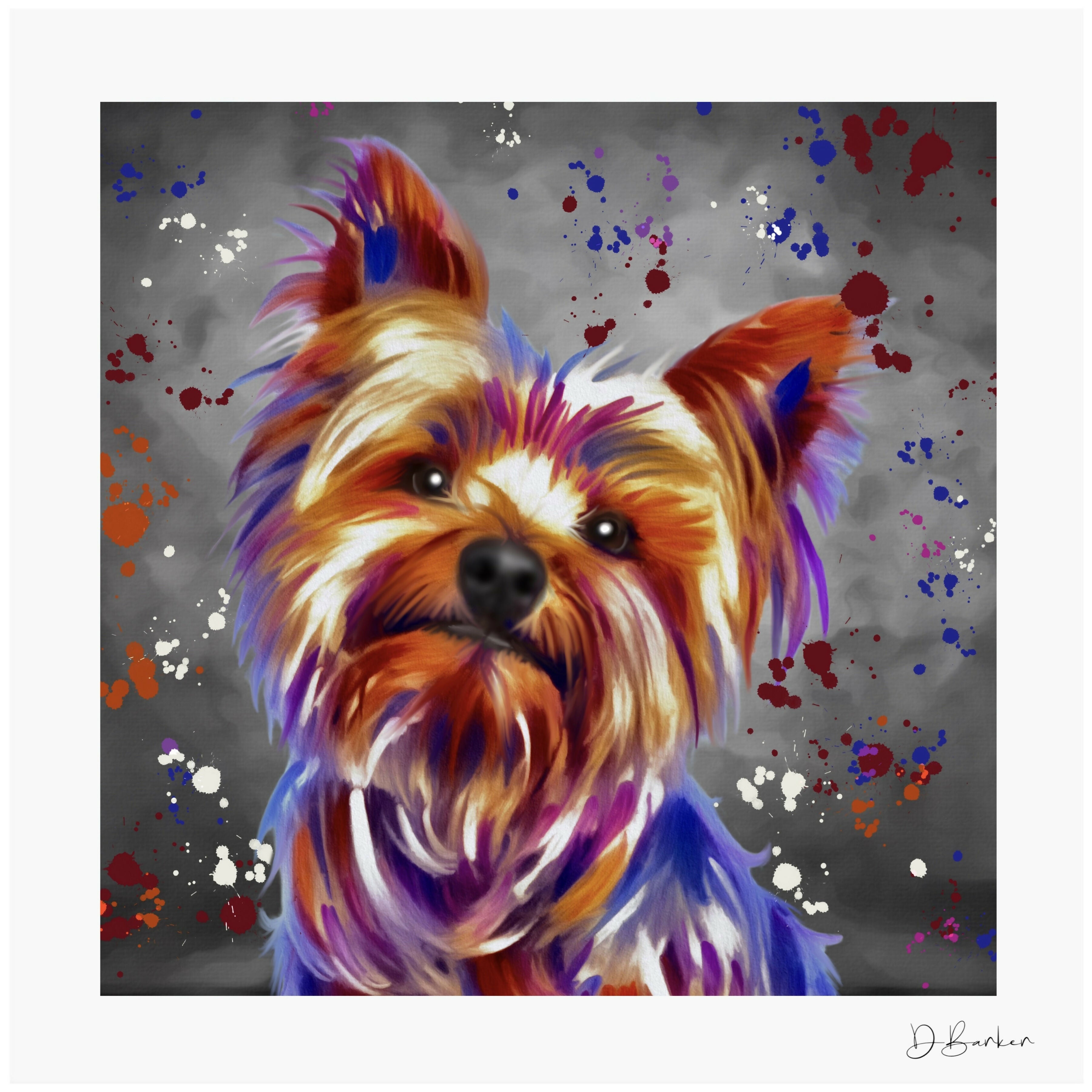 YORKSHIRE TERRIER DOG - COLOUR SPLASH MOUNTED ARTWORK.