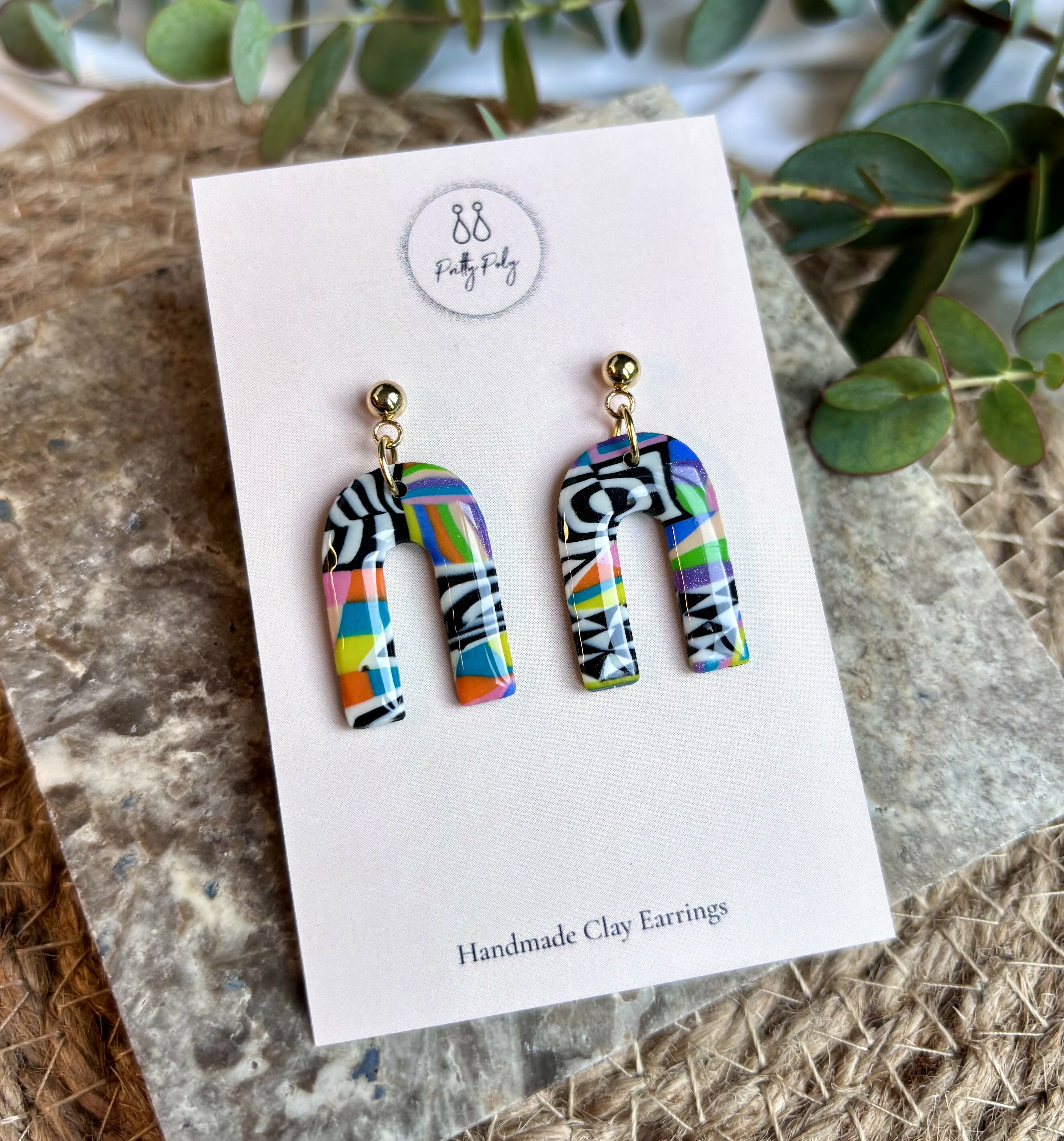 Funky Pattern Collection - Arch Polymer Clay Earrings