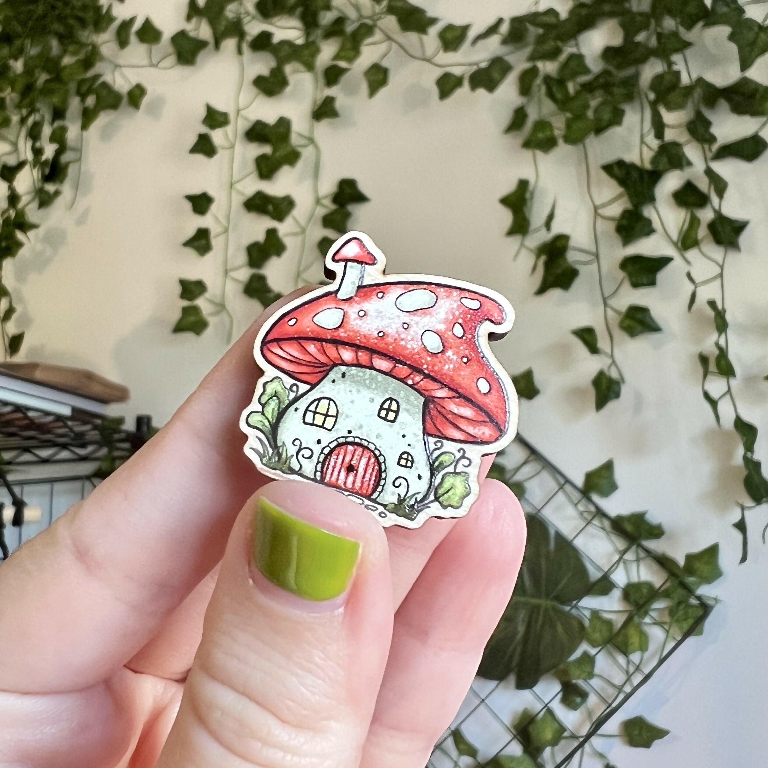 Mushroom House Wooden Pin