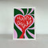 Happy Birthday Card - Green, Light Pink and Red Heart Design