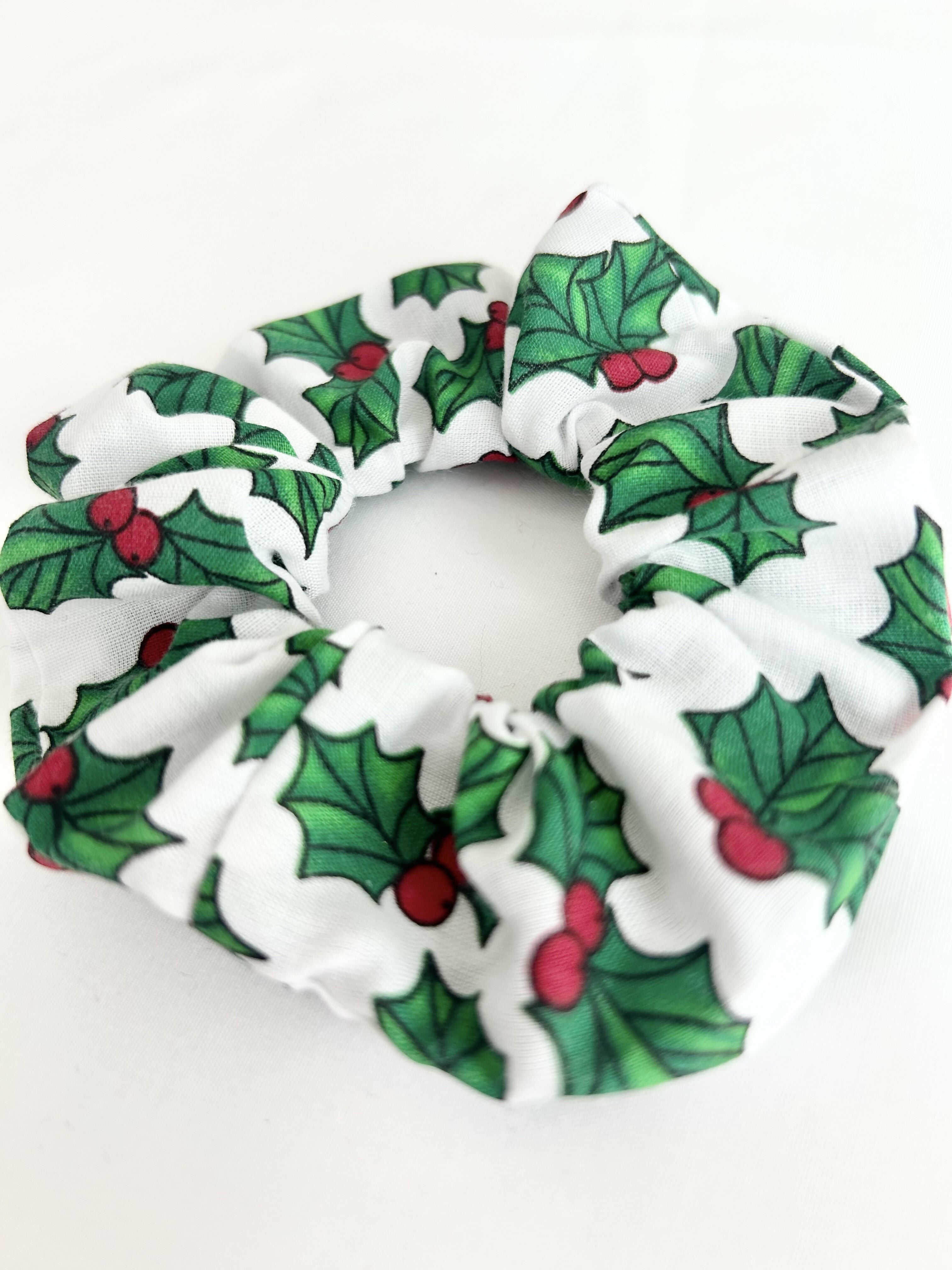 White Holly Christmas Hair Scrunchie