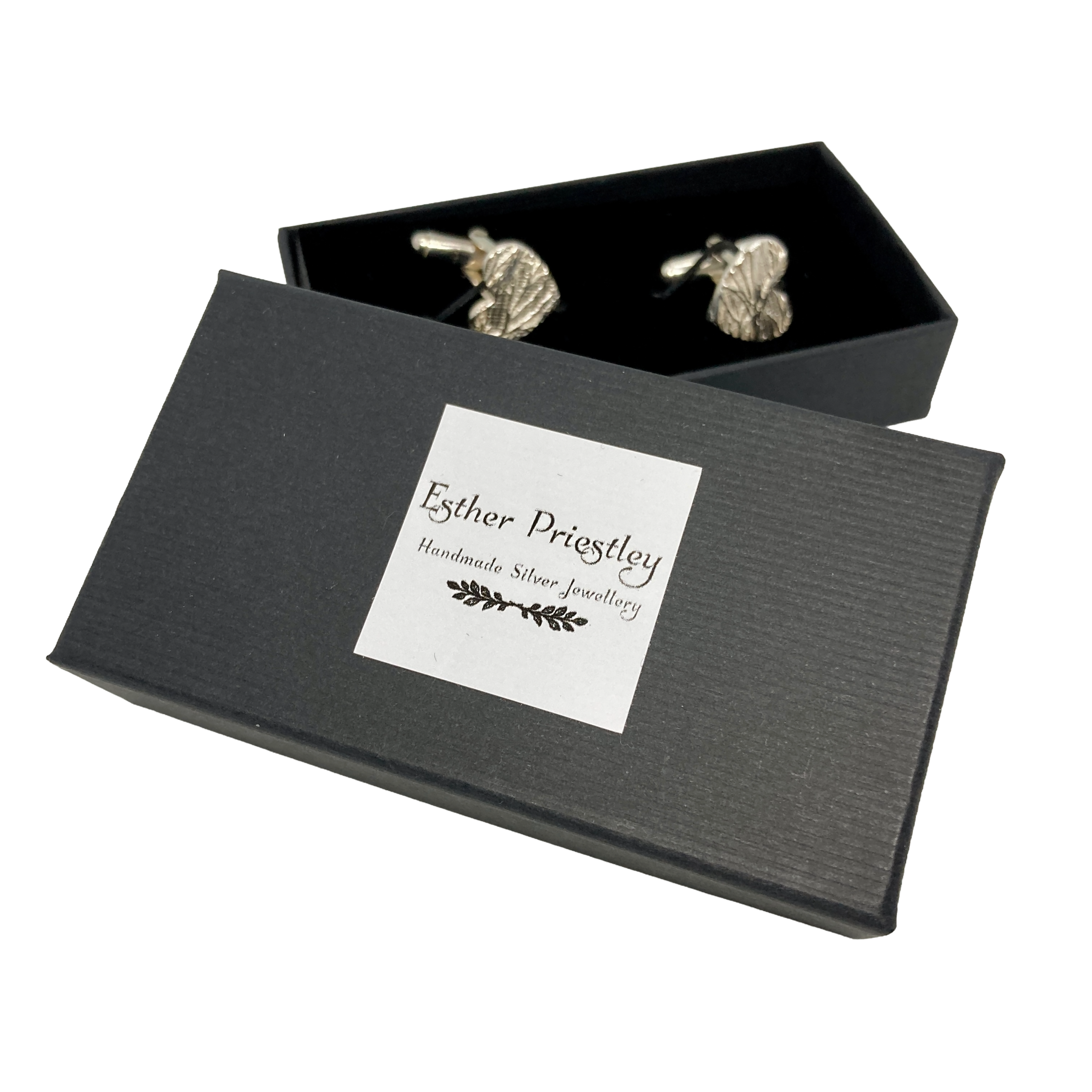 Sterling Silver Heart Cufflinks with Handmade Silver Birch Textured Design