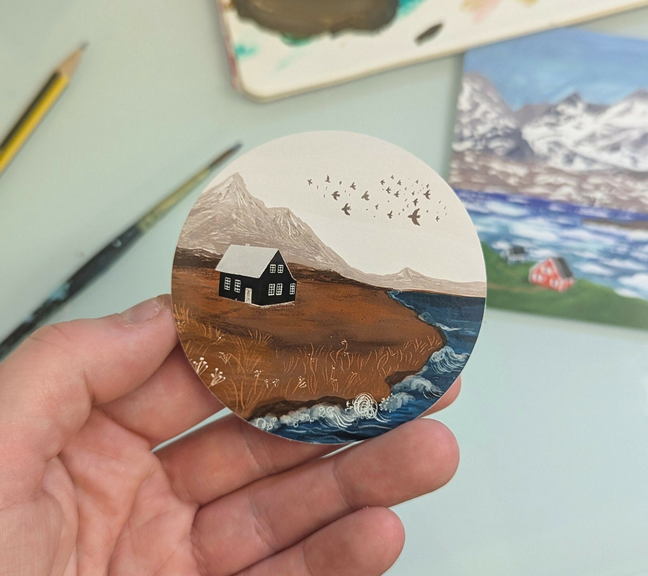 Icelandic Cottage Illustrated Vinyl Sticker