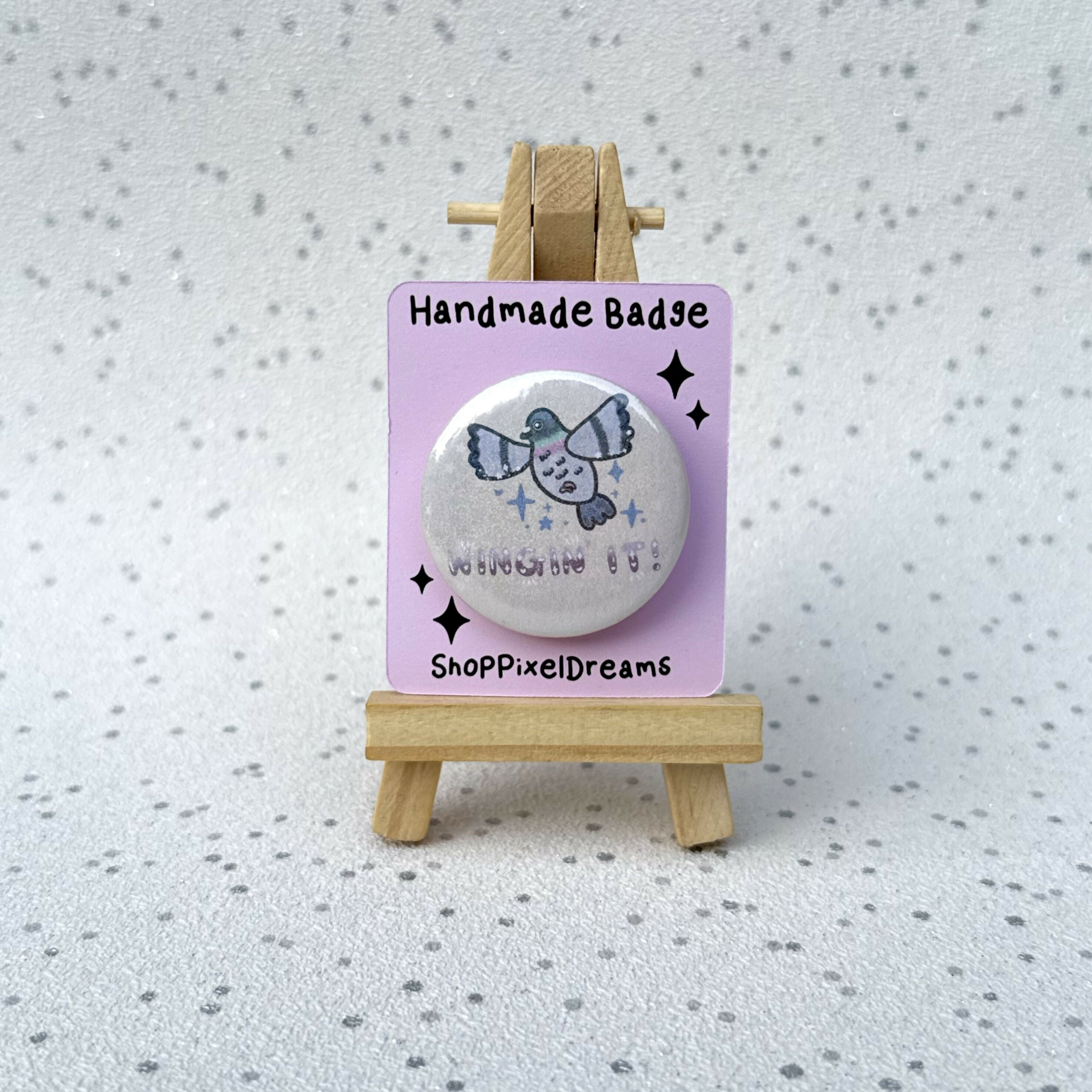 Winging It Pigeon Sparkly Holographic Pin Badge