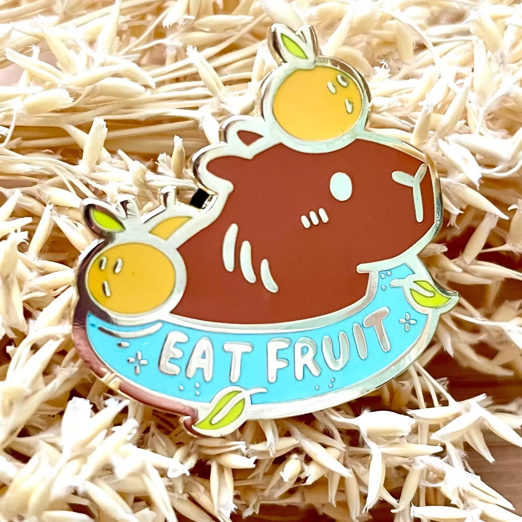 Enamel Pin - Eat Fruit Capybara