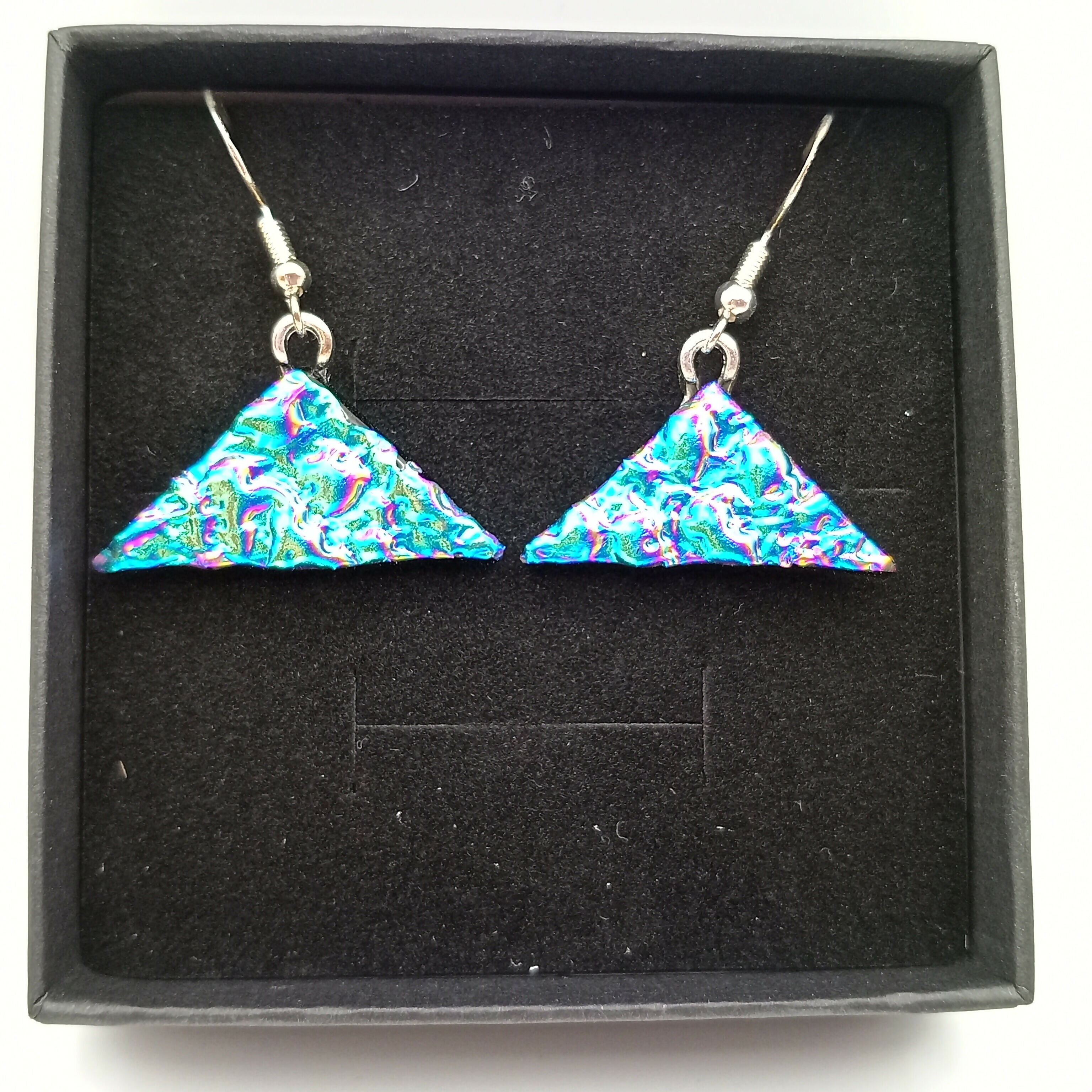 Emerald and Pink Triangular Dichroic Earrings
