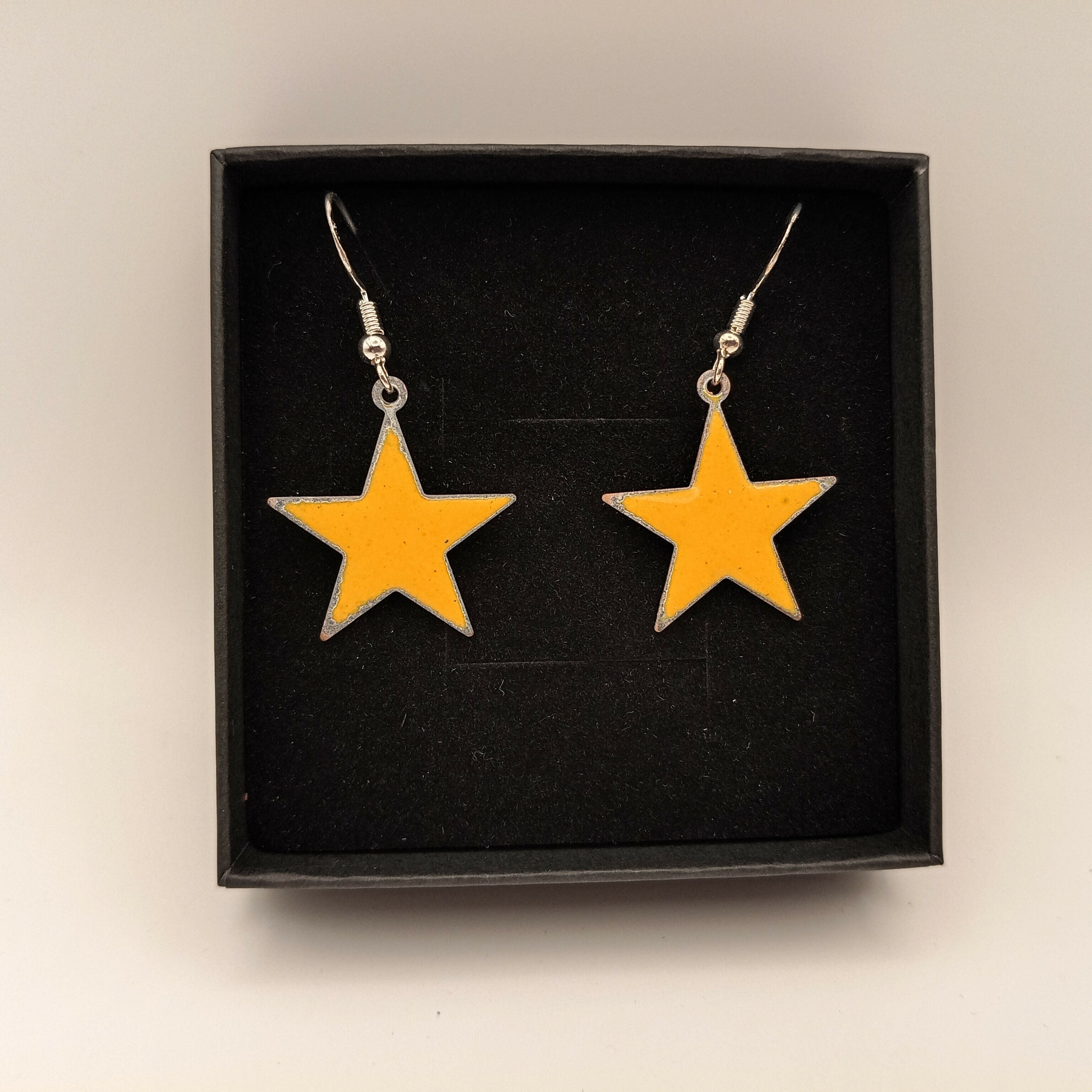 Yellow Enamel Star Earrings