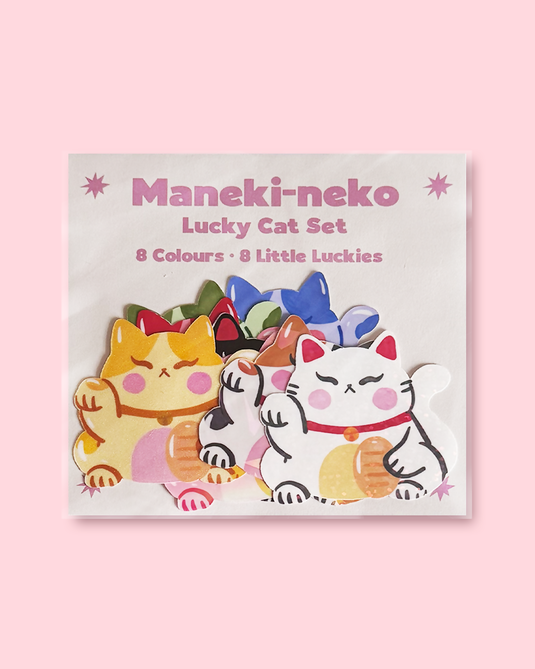Maneki-neko Lucky Cat Sticker Pack - 8 Colors Complete Set