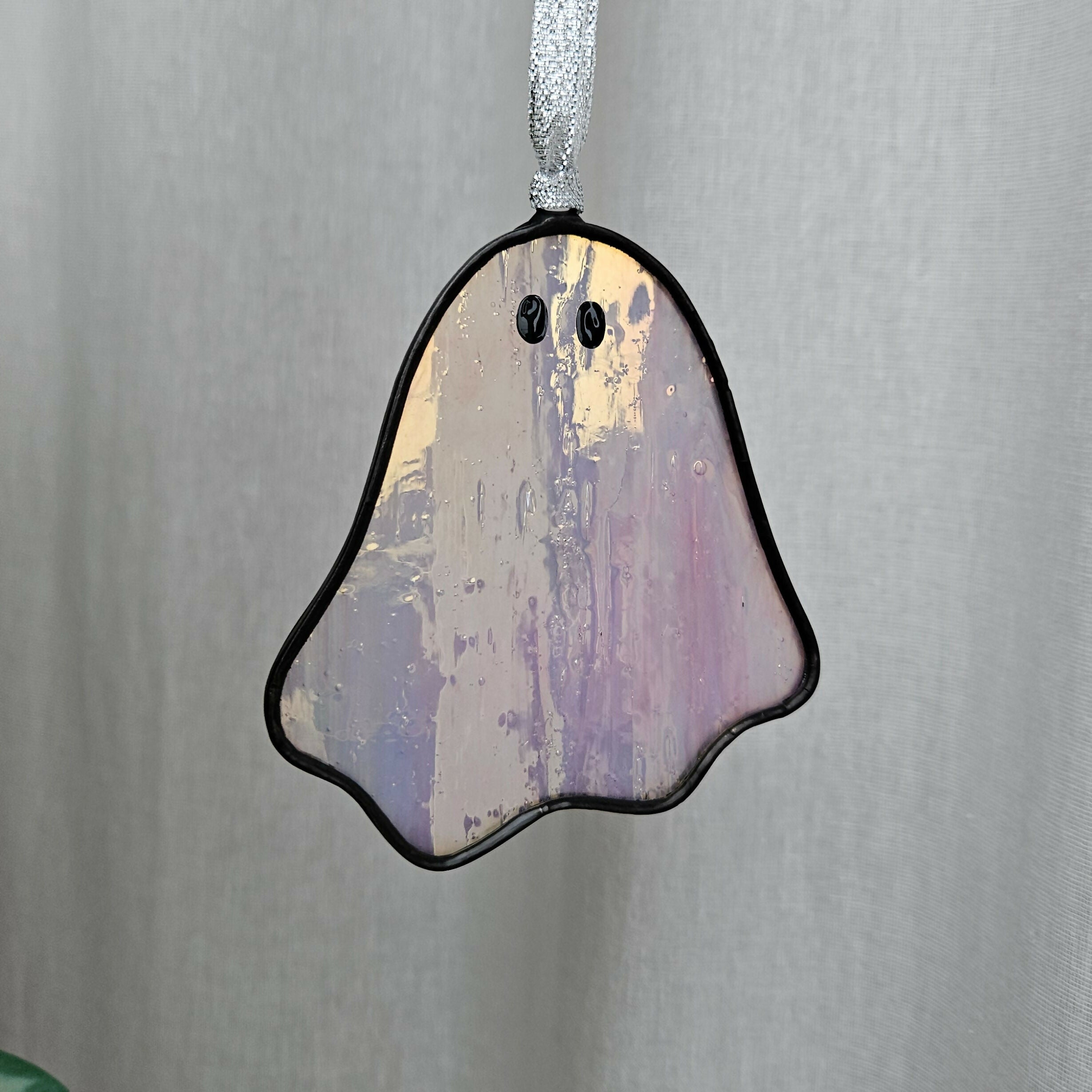 Streaky Iridescent Pink Ghost Stained Glass Decoration