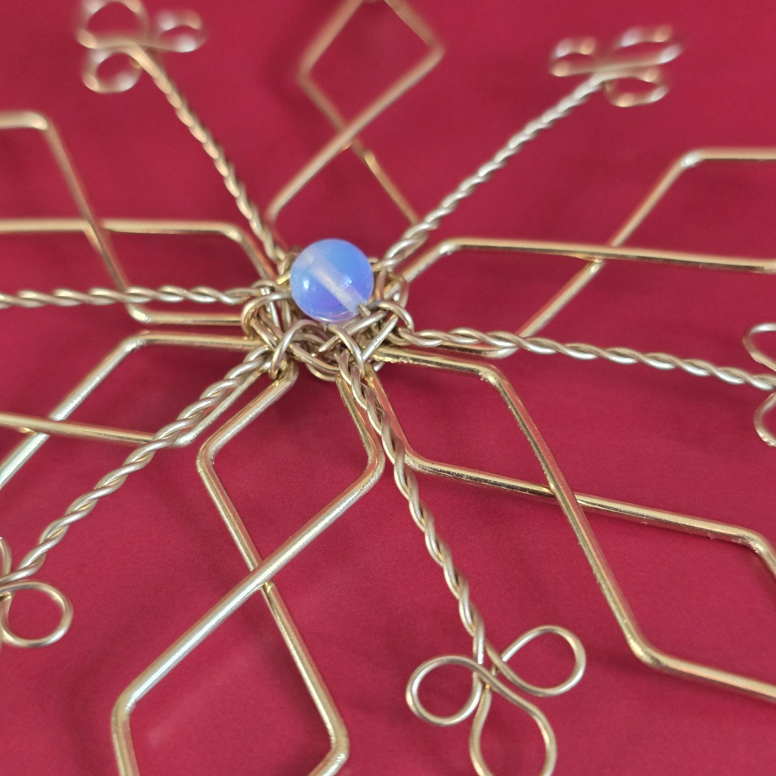 Christmas Snowflake Wire-Art Crystal Tree Hanging; Handmade Ornate Festive Decor