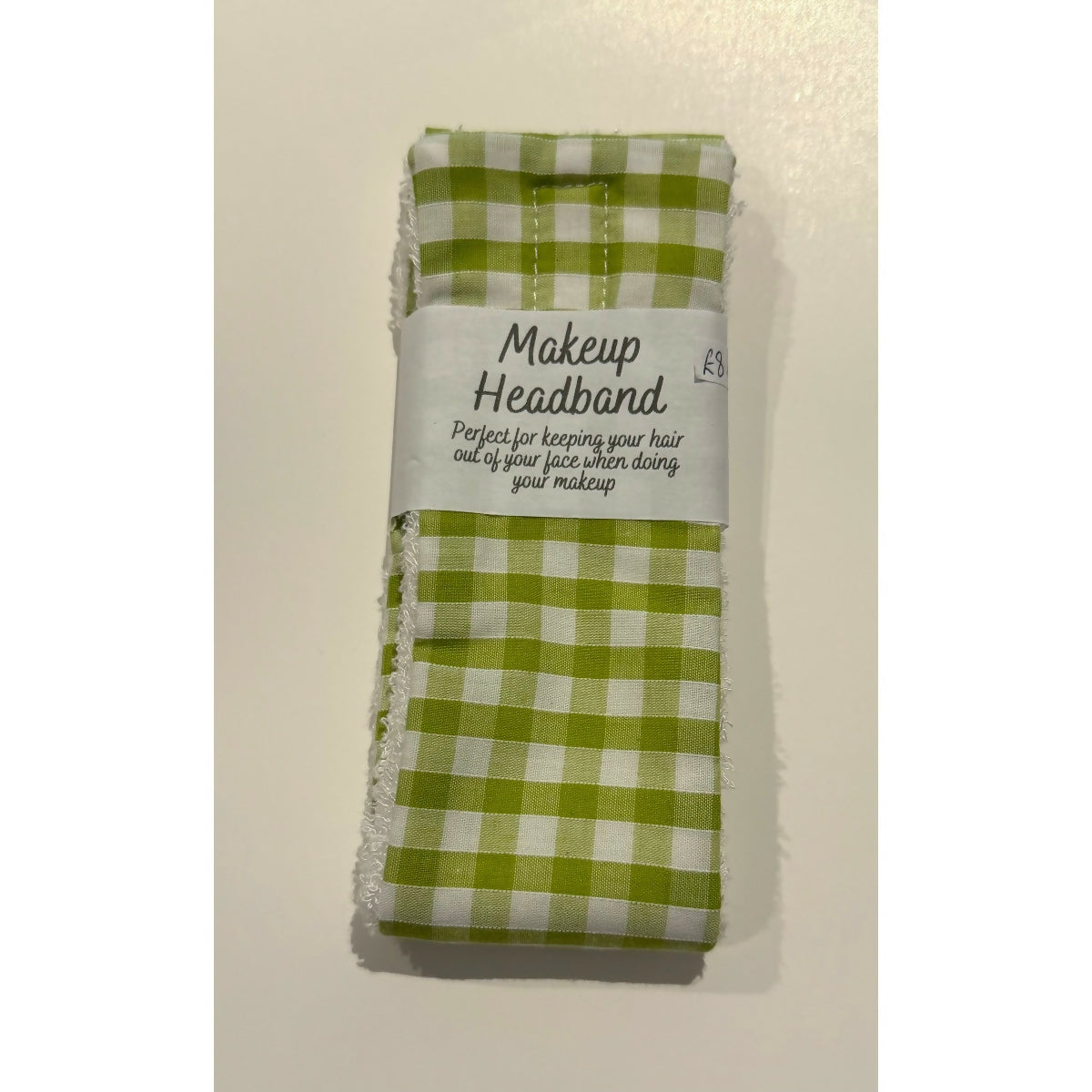 Olive Green Gingham Makeup Spa Headband with Adjustable Velcro Strap