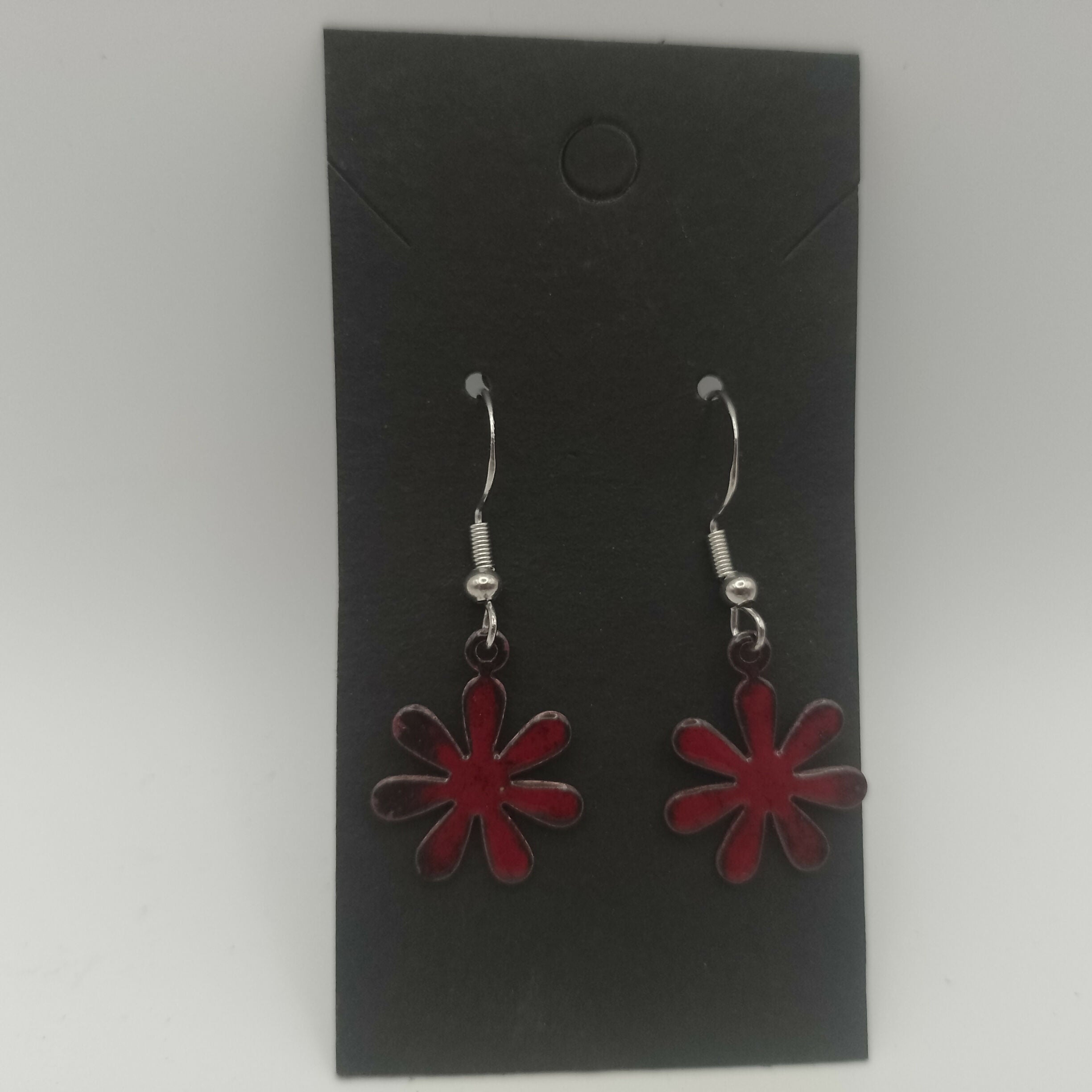 Dark Red Enamel Flower Earrings