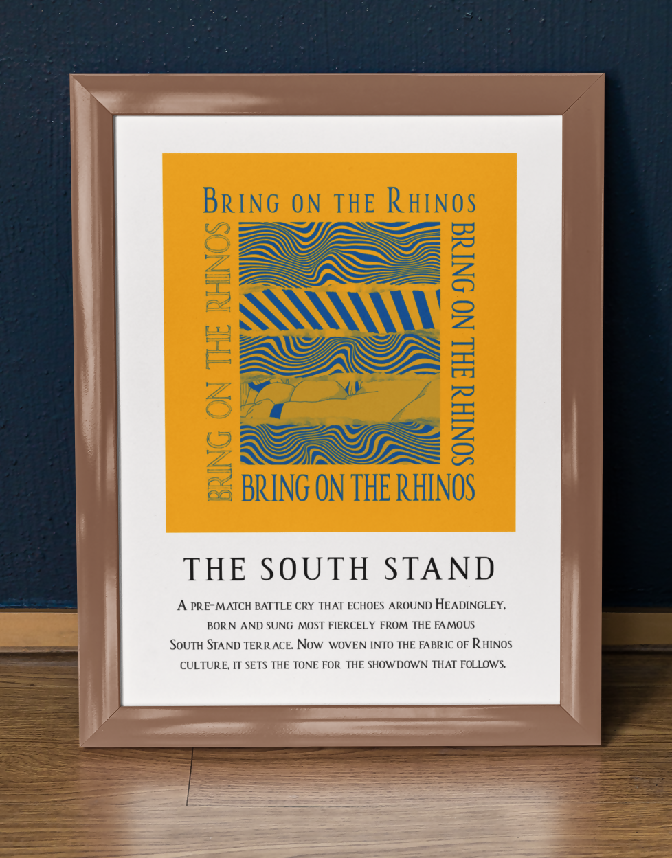 Leeds Rhinos Art Print BRING ON THE RHINOS LYRICS Design in Amber