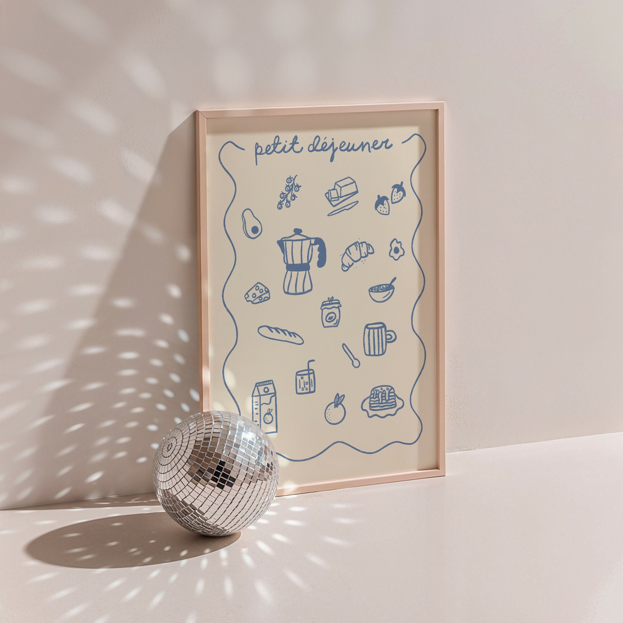 Petit Déjeuner – Hand Drawn Blue Breakfast Print