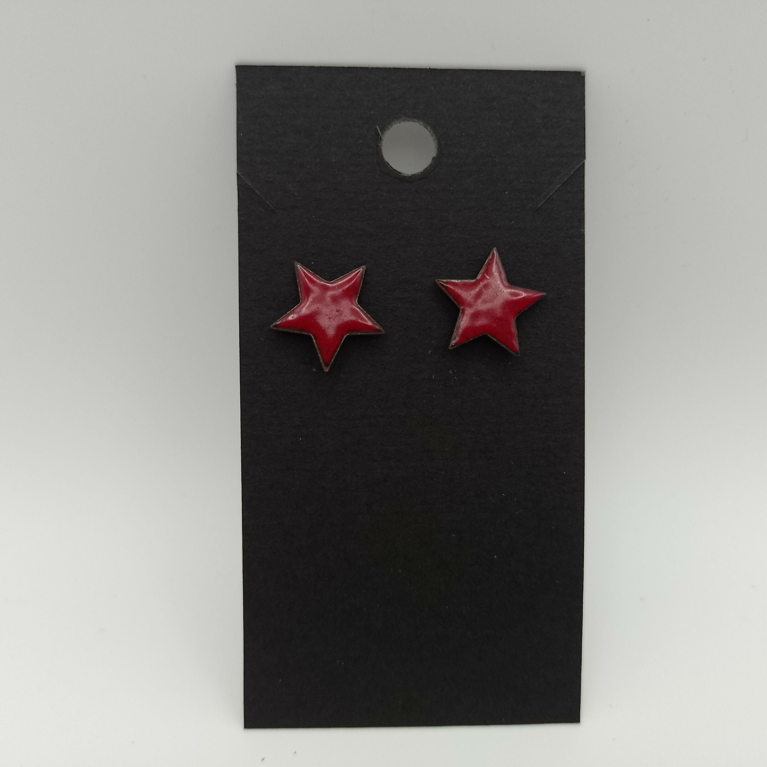 Dark Red Star Stud Enamel Earrings
