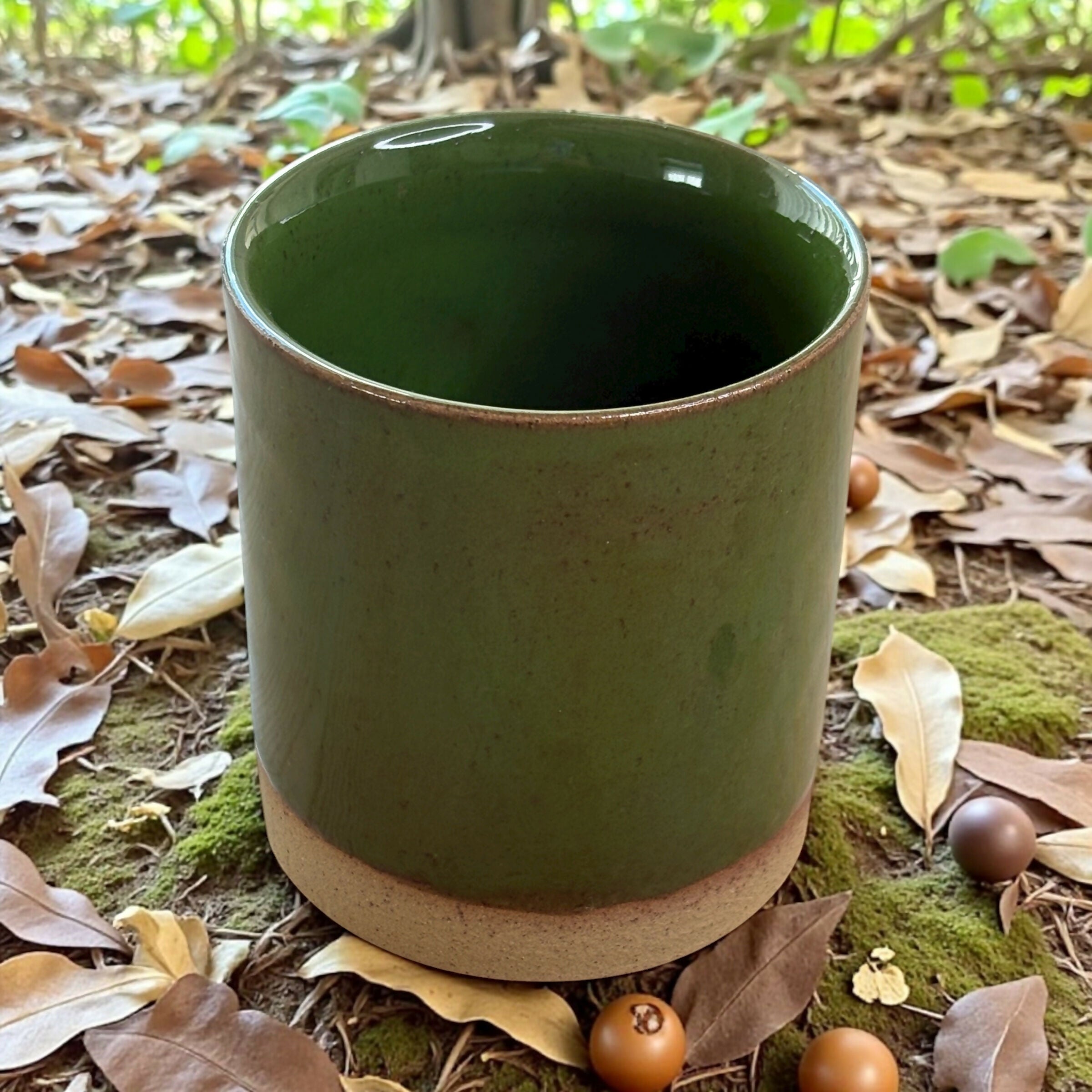 Green Stoneware Refillable Candle Pot & Candle Refill