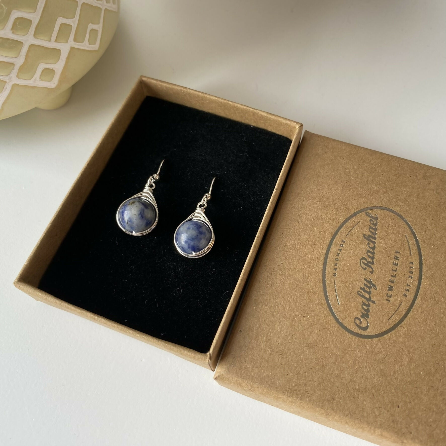 Sodalite Drop Earrings, Sterling Silver