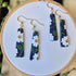 White Flower On Navy Trapezoid Dangle Earrings