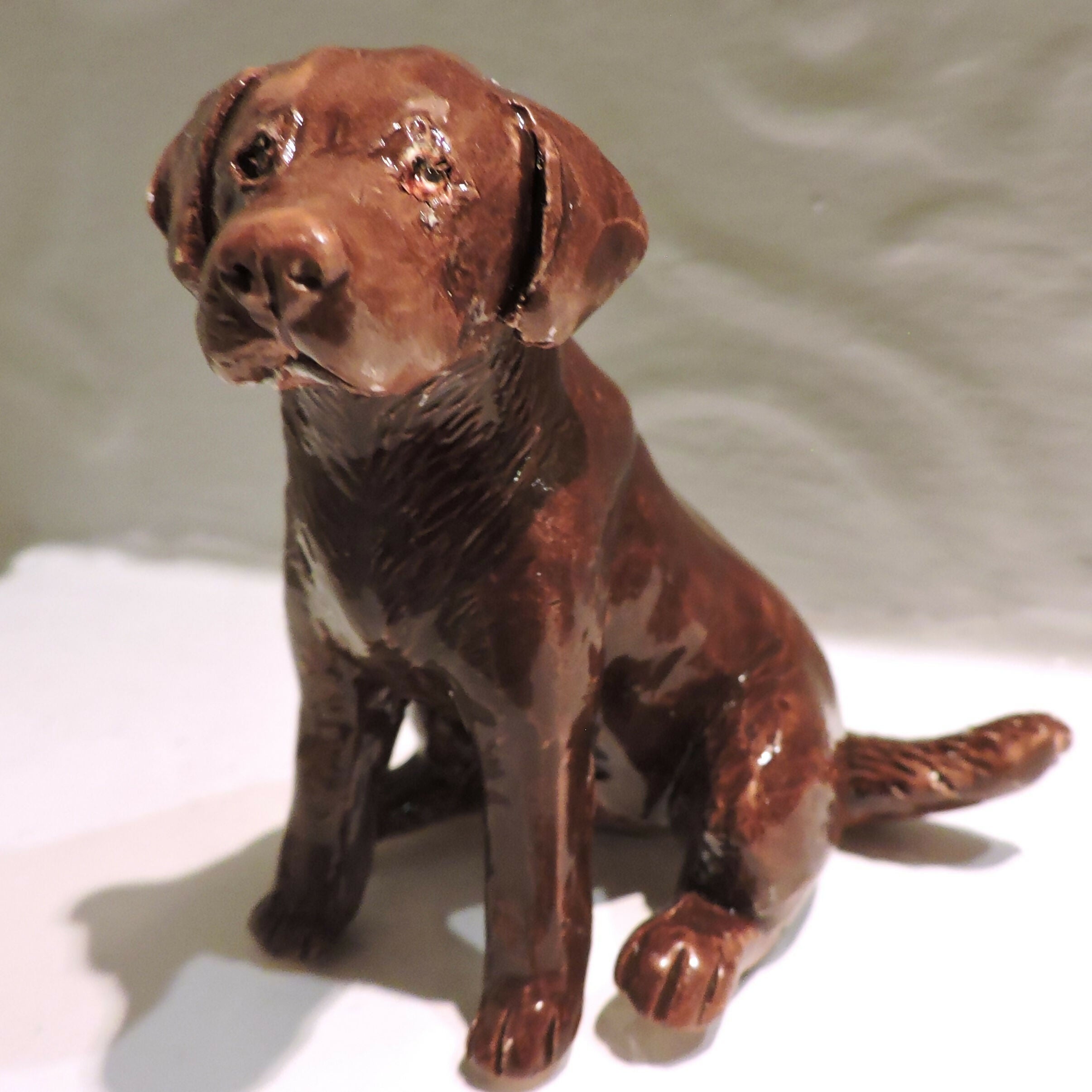Ceramic Chocolate Labrador dog sculpture