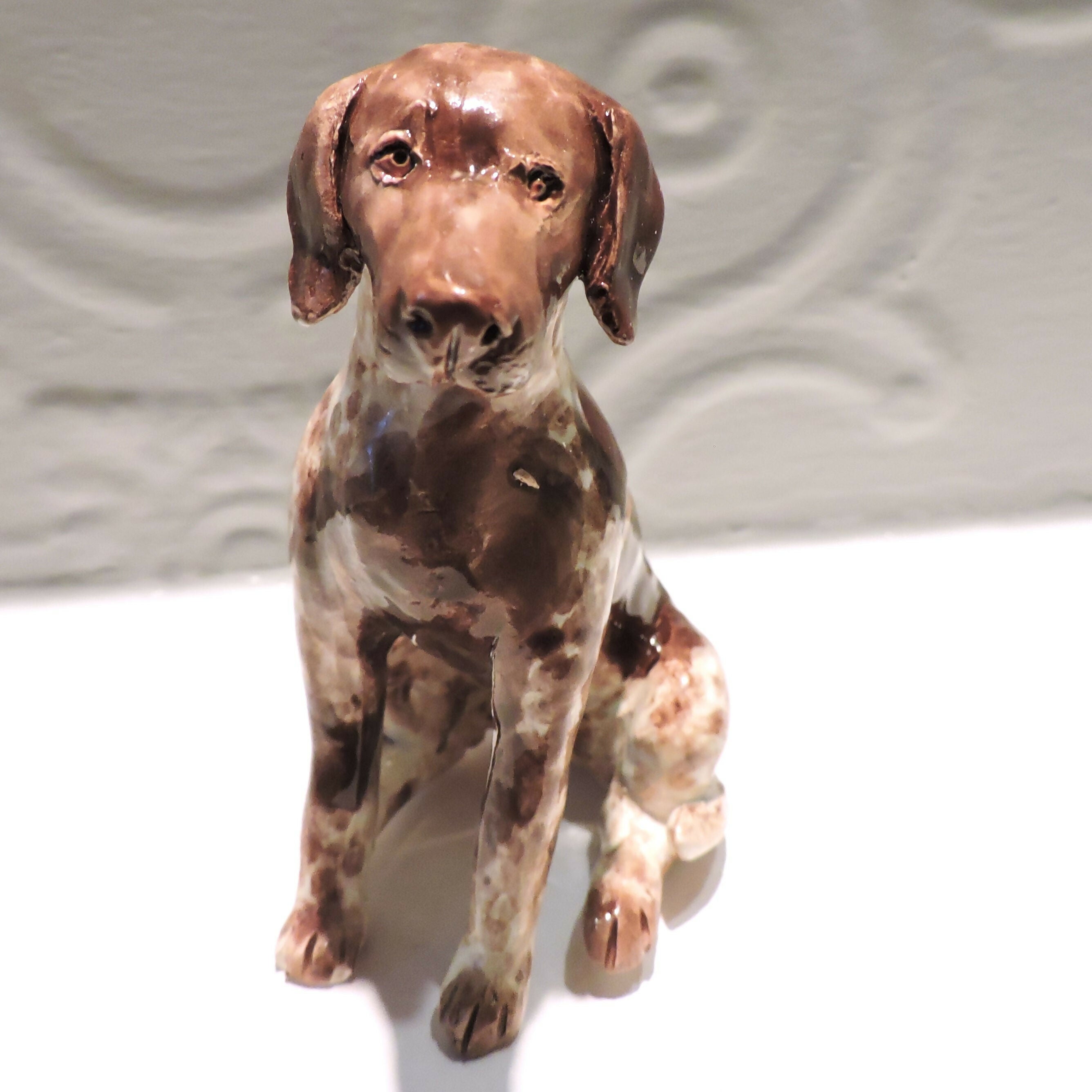 Ceramic German Shorthaired Pointer dog sculpture